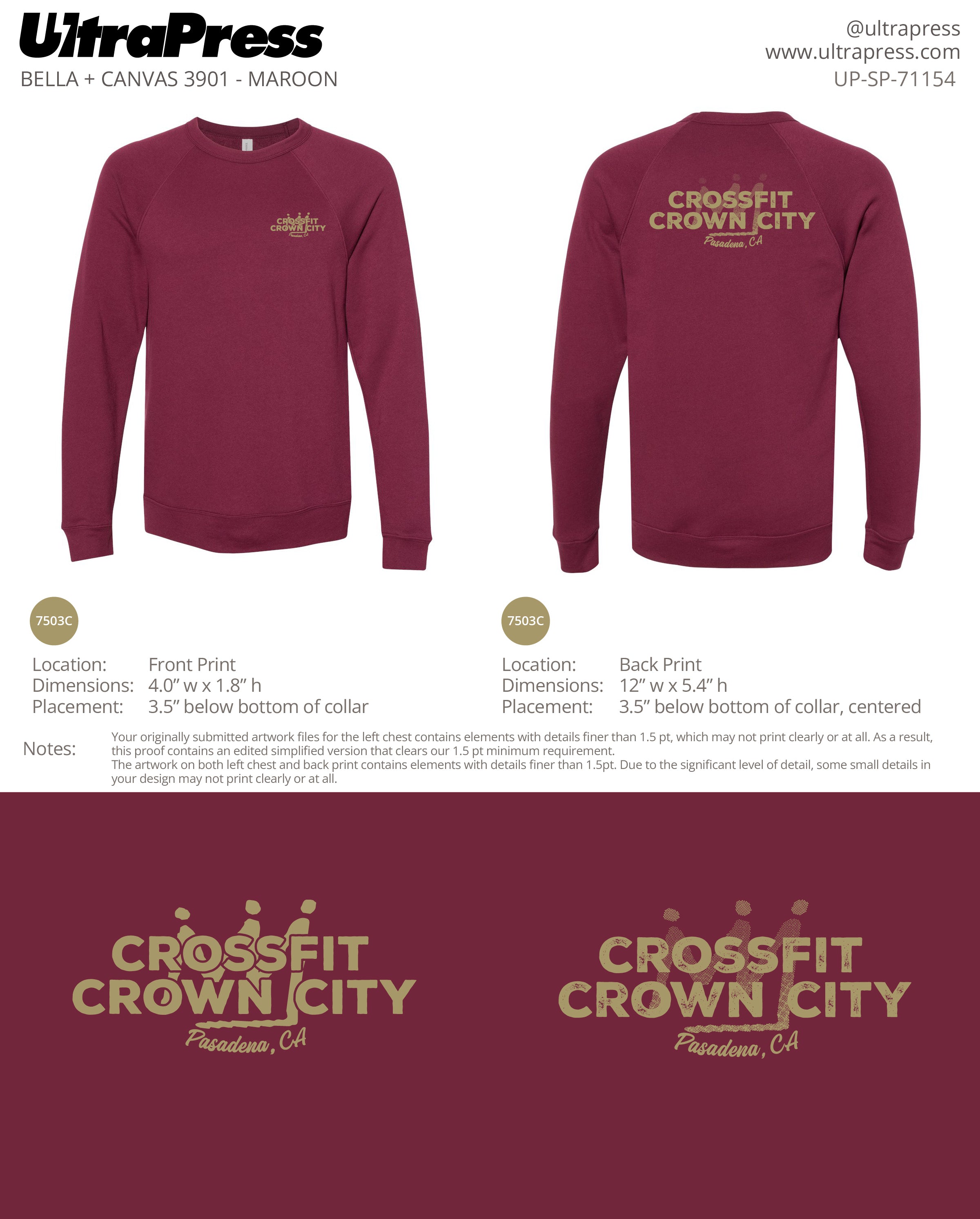 UP-SP-71154 Crossfit Crown City Green Ink SWEATERS - Adam Ridley 48 Min Qty (Bulk)