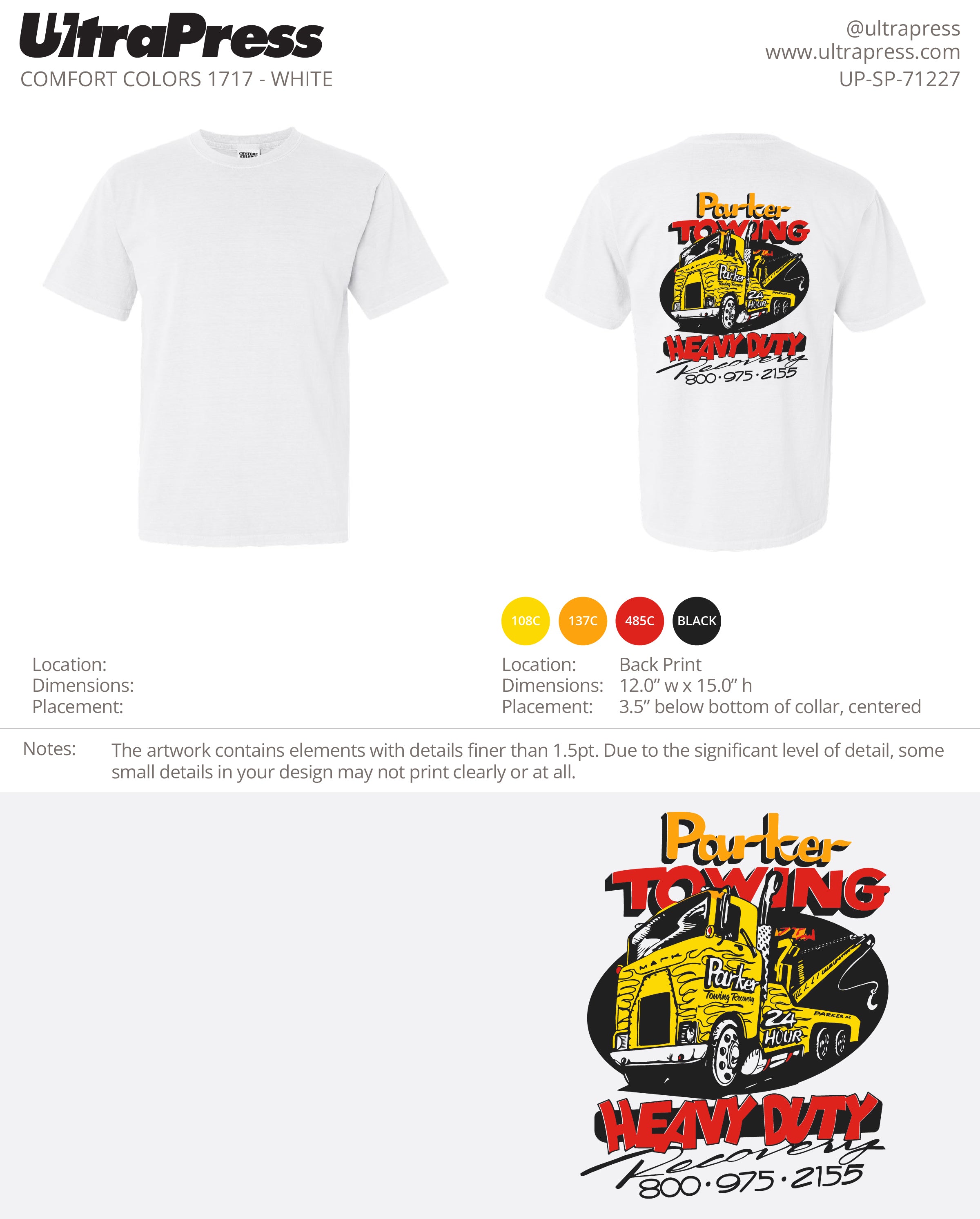 UP-SP-71227 Parker Towing Wrecker Cab - White Shirt 48 Min Qty (Bulk)