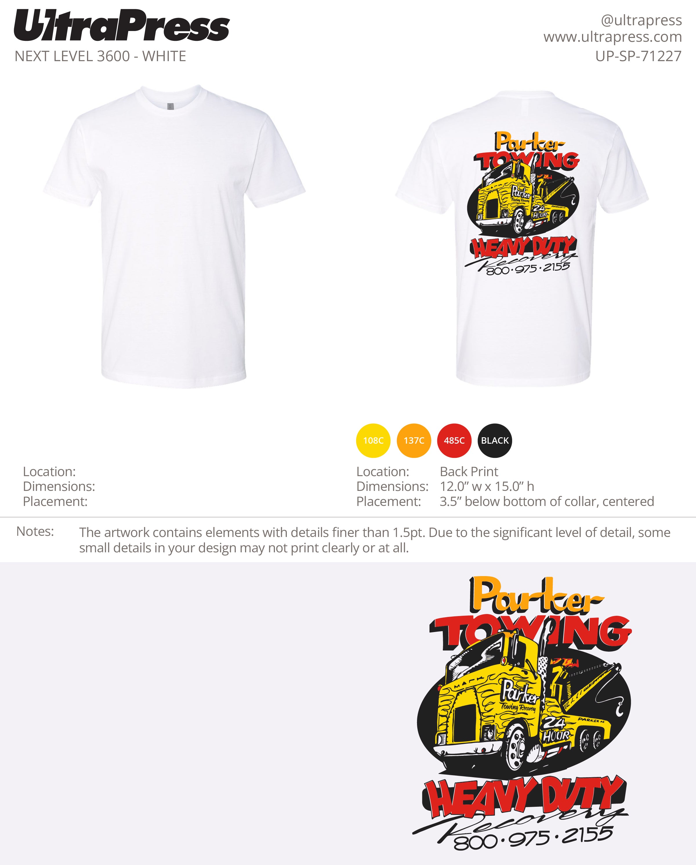 UP-SP-71227 Parker Towing Wrecker Cab - White Shirt 48 Min Qty (Bulk)