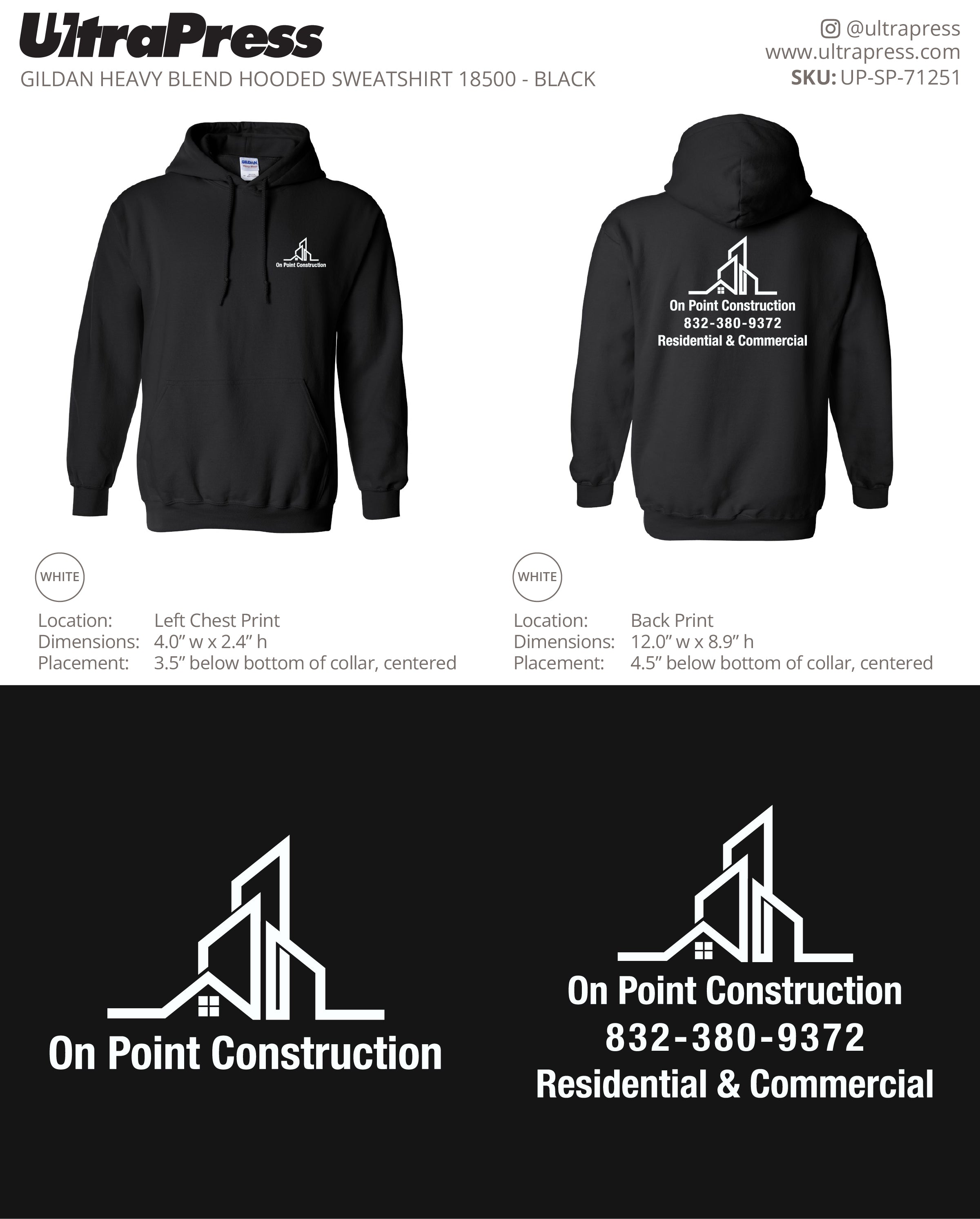 UP-SP-71251 On Point Construction HOODIES - Edwin Lopez 50 Min Qty (Bulk)