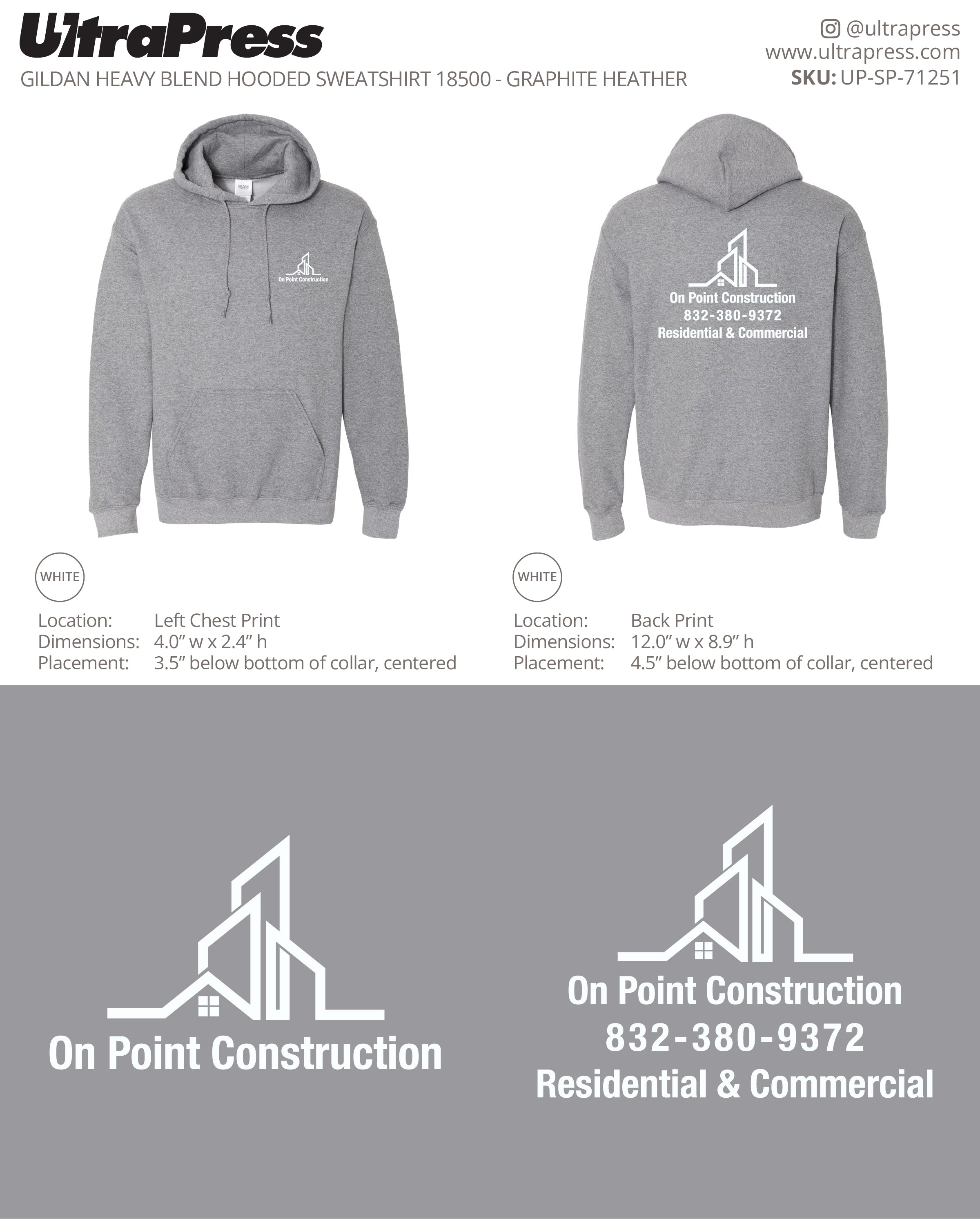 UP-SP-71251 On Point Construction HOODIES - Edwin Lopez 50 Min Qty (Bulk)