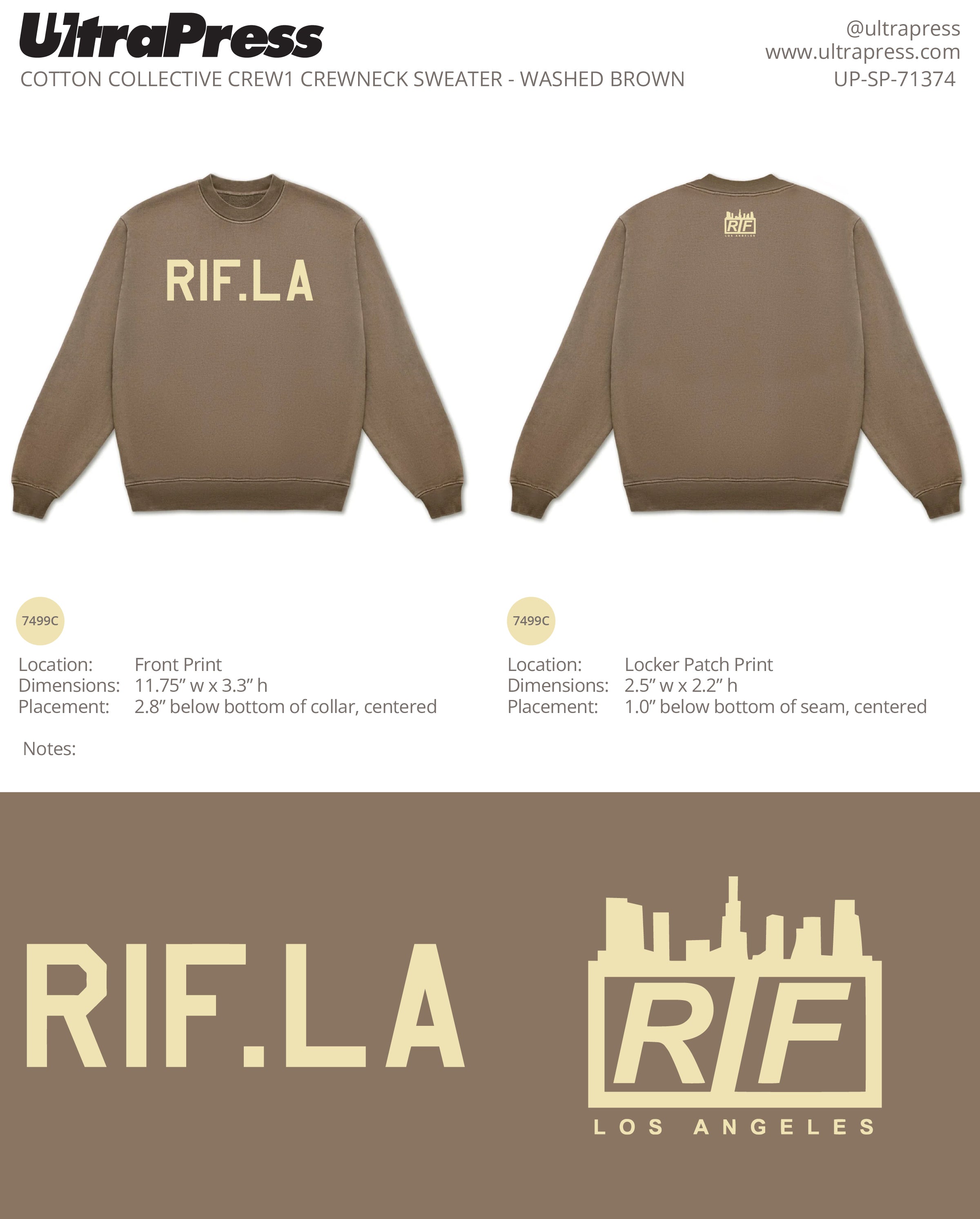 UP-SP-71374 RIF.LA Crewneck Sweatshirt 145 Min Qty (Bulk - PRINT ONLY)