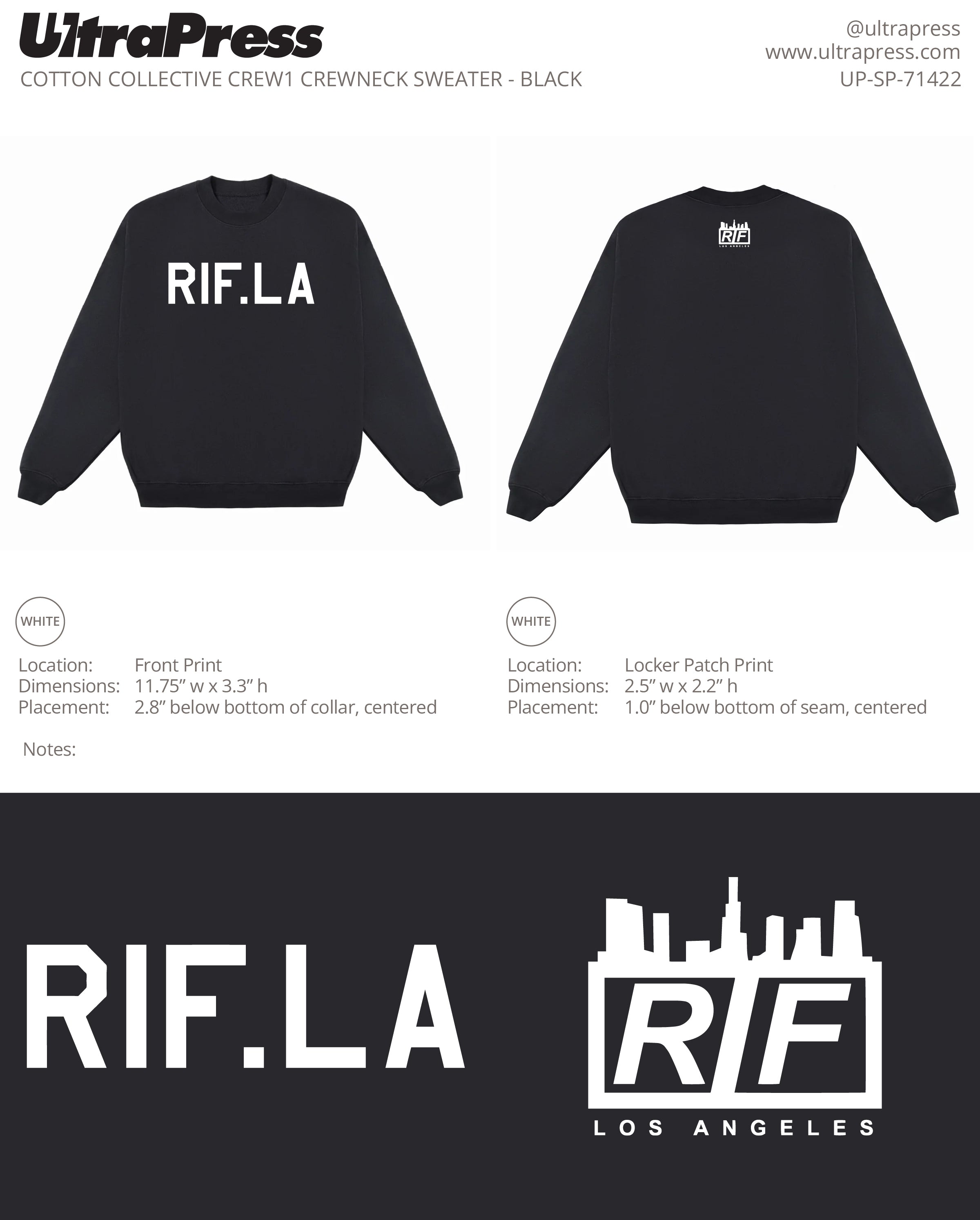 UP-SP-71422 RIF.LA Crewneck Sweatshirt - White Ink 145 Min Qty (Bulk - PRINT ONLY)