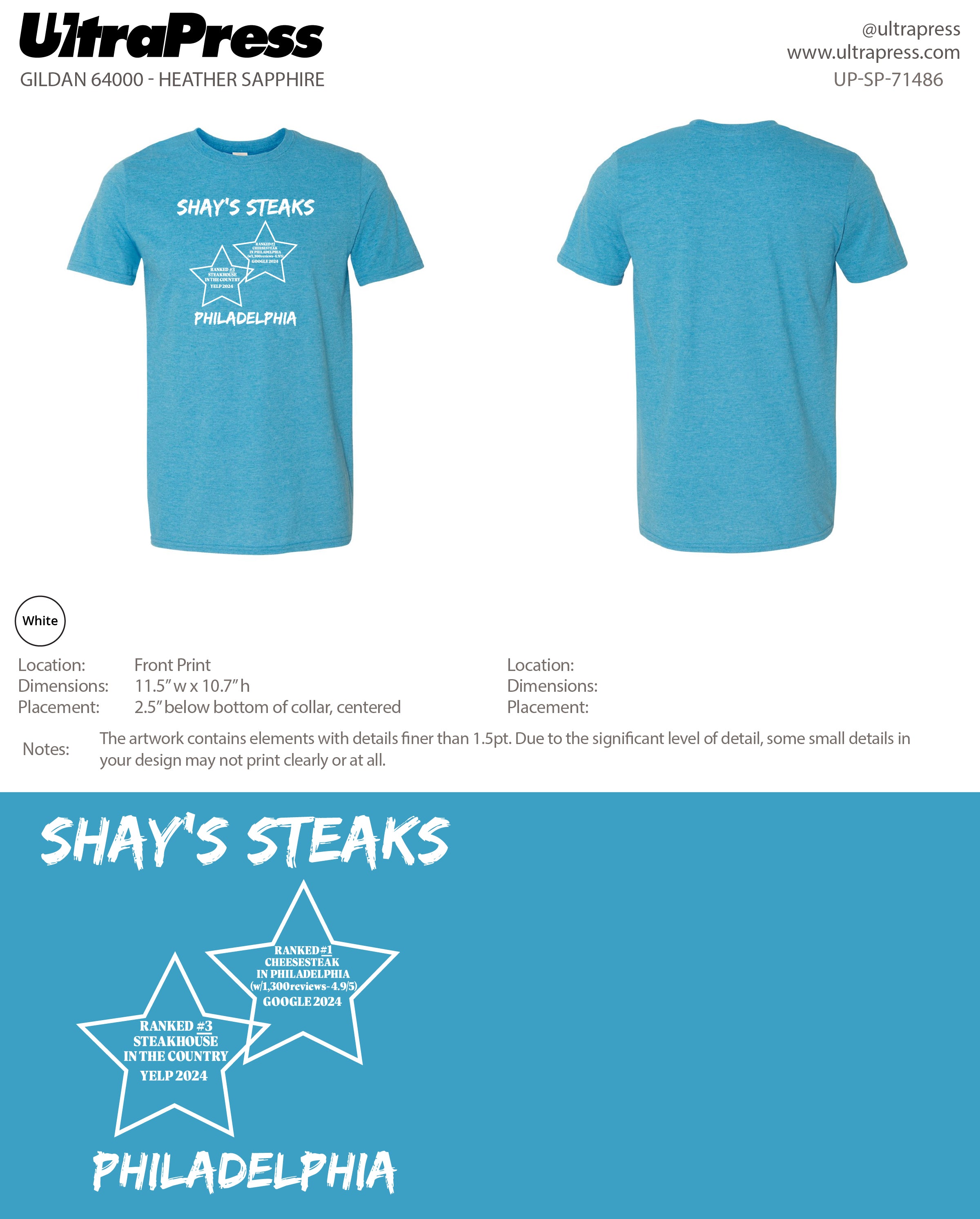 UP-SP-71486 Shay's Steaks Philadelphia- Scott Diclaudio 100 Pieces Package (Bulk)