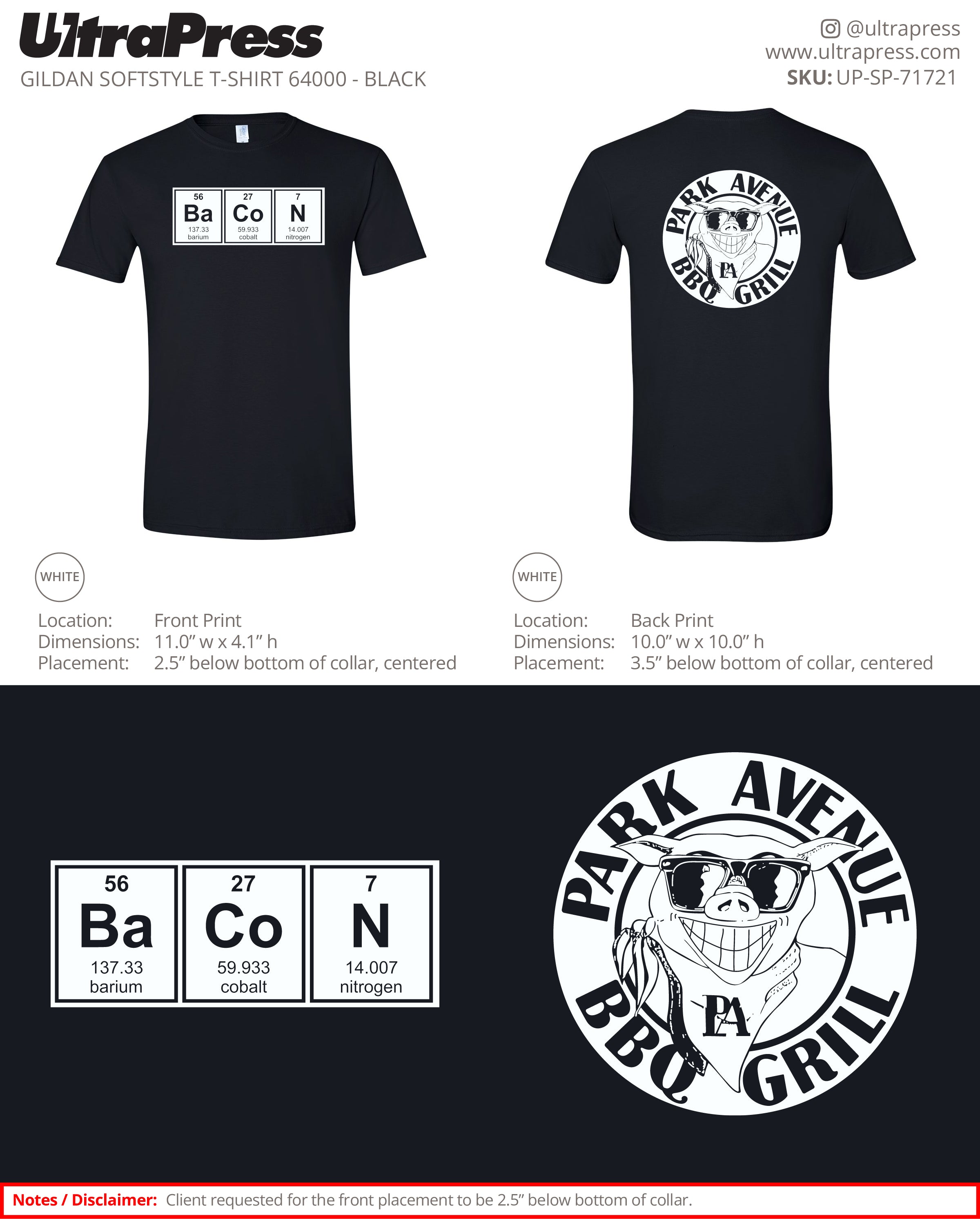 UP-SP-71721 Park Avenue BBQ Grill Black Shirts - Dean Lavallee 100 Min Qty (Bulk)