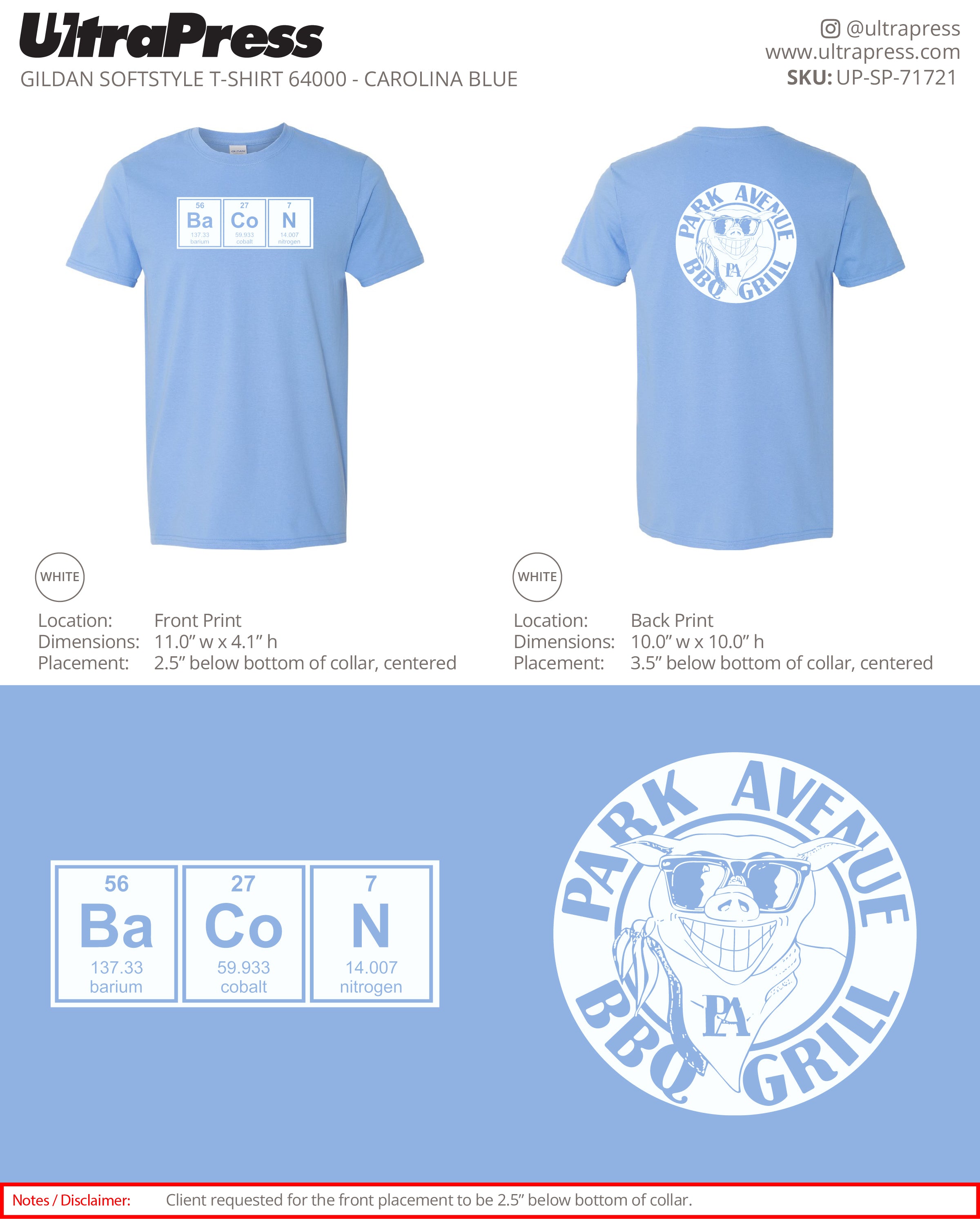 UP-SP-71721 Park Avenue BBQ Grill Shirts (Carolina Blue Shirts) - Dean Lavallee 100 Min Qty (Bulk)