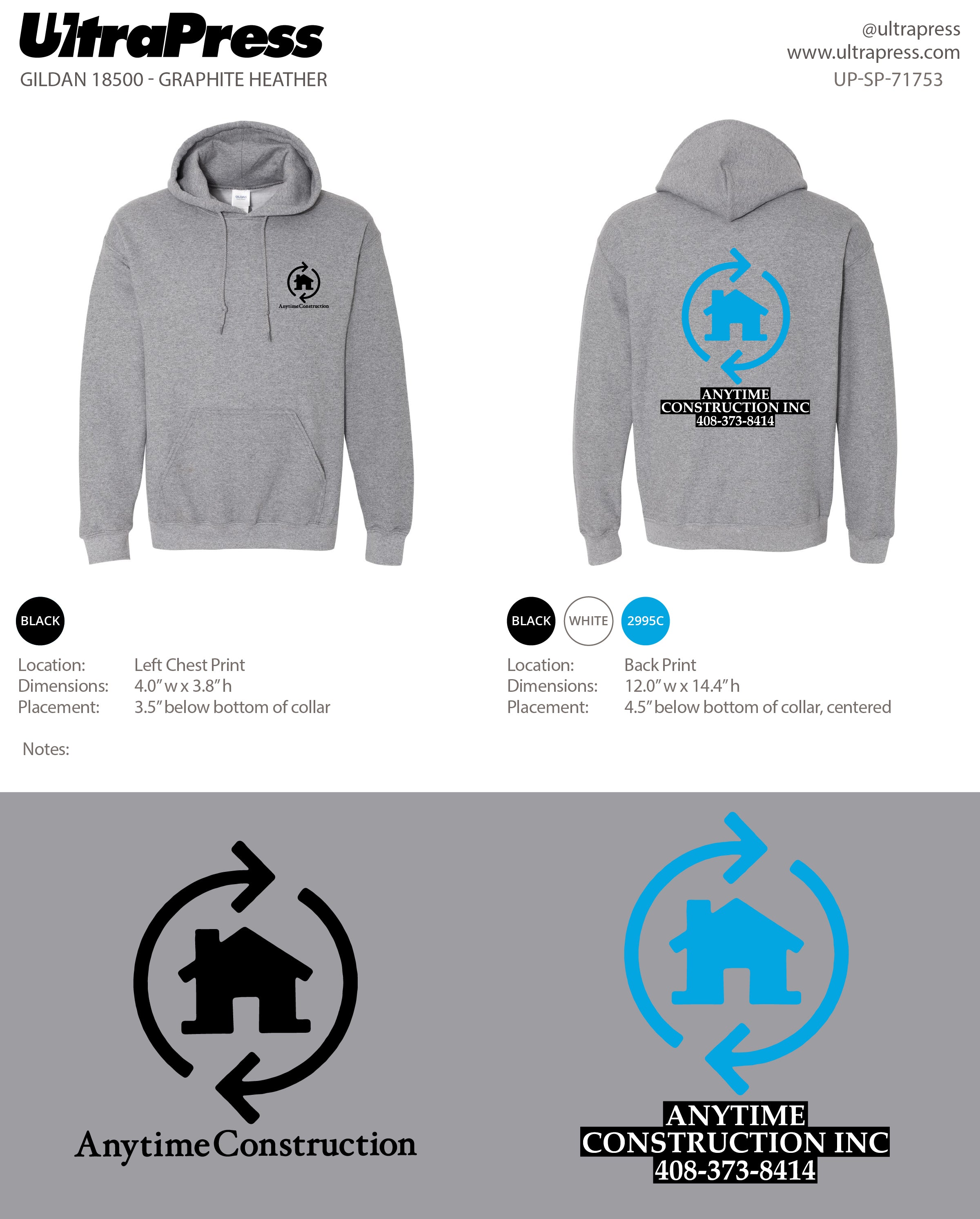 UP-SP-71753 Anytime Construction Hoodies - Nima Jouzi 50 Min Qty (Bulk)