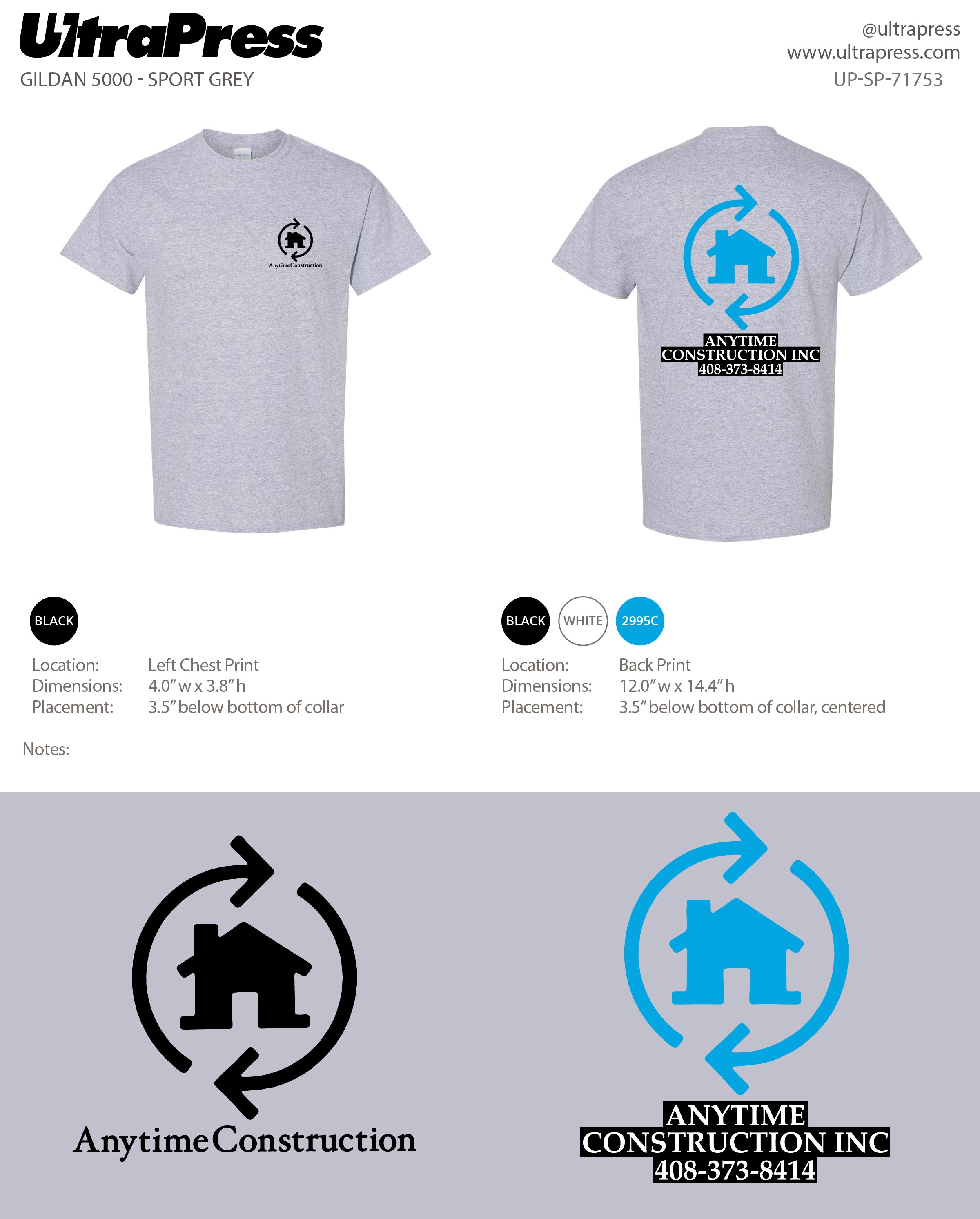 UP-SP-71753 Anytime Construction TShirts - Nima Jouzi 72 Min Qty (Bulk)