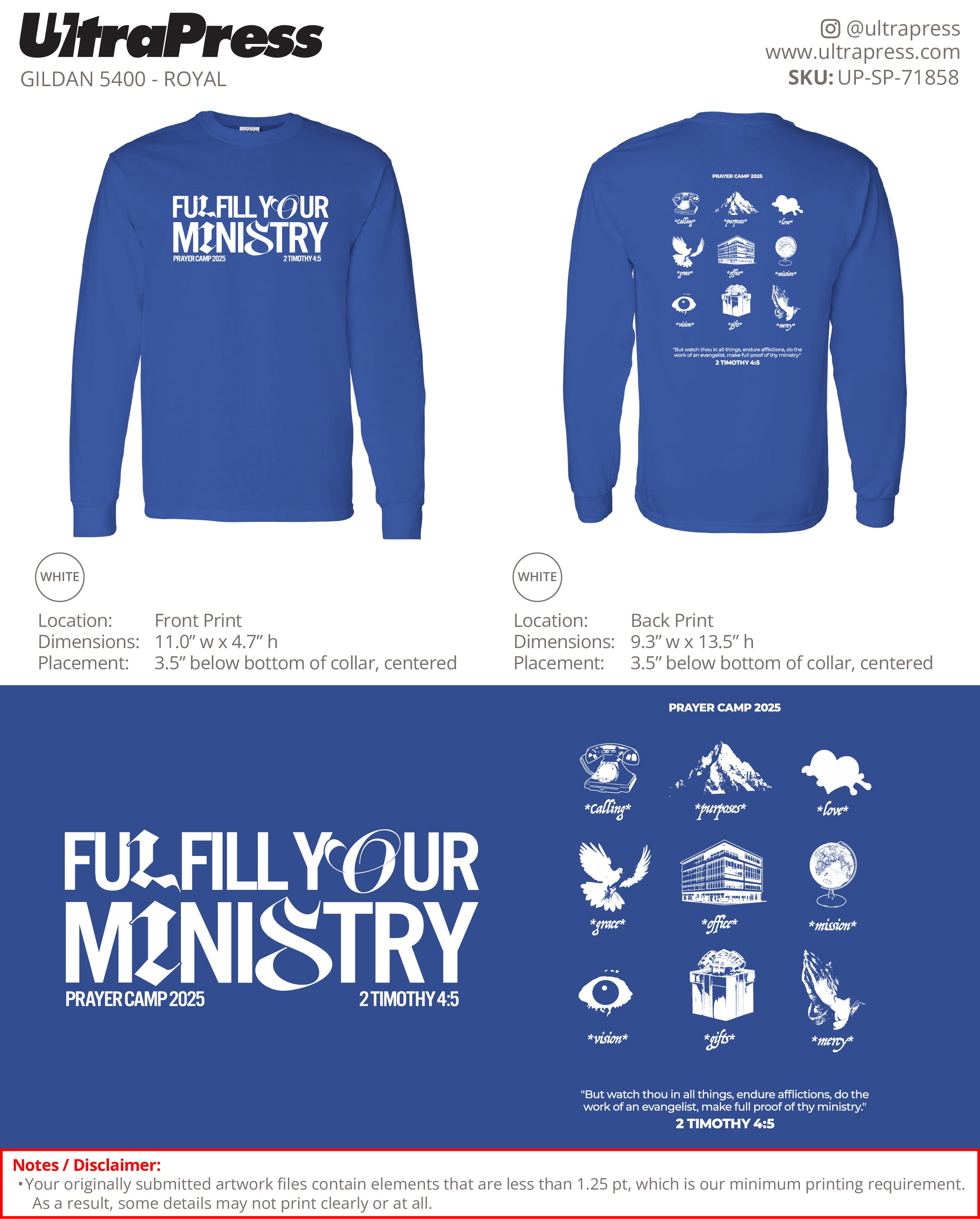 UP-SP-71858 Fulfill Your Ministry (White Ink) 144 Min Qty (Bulk)