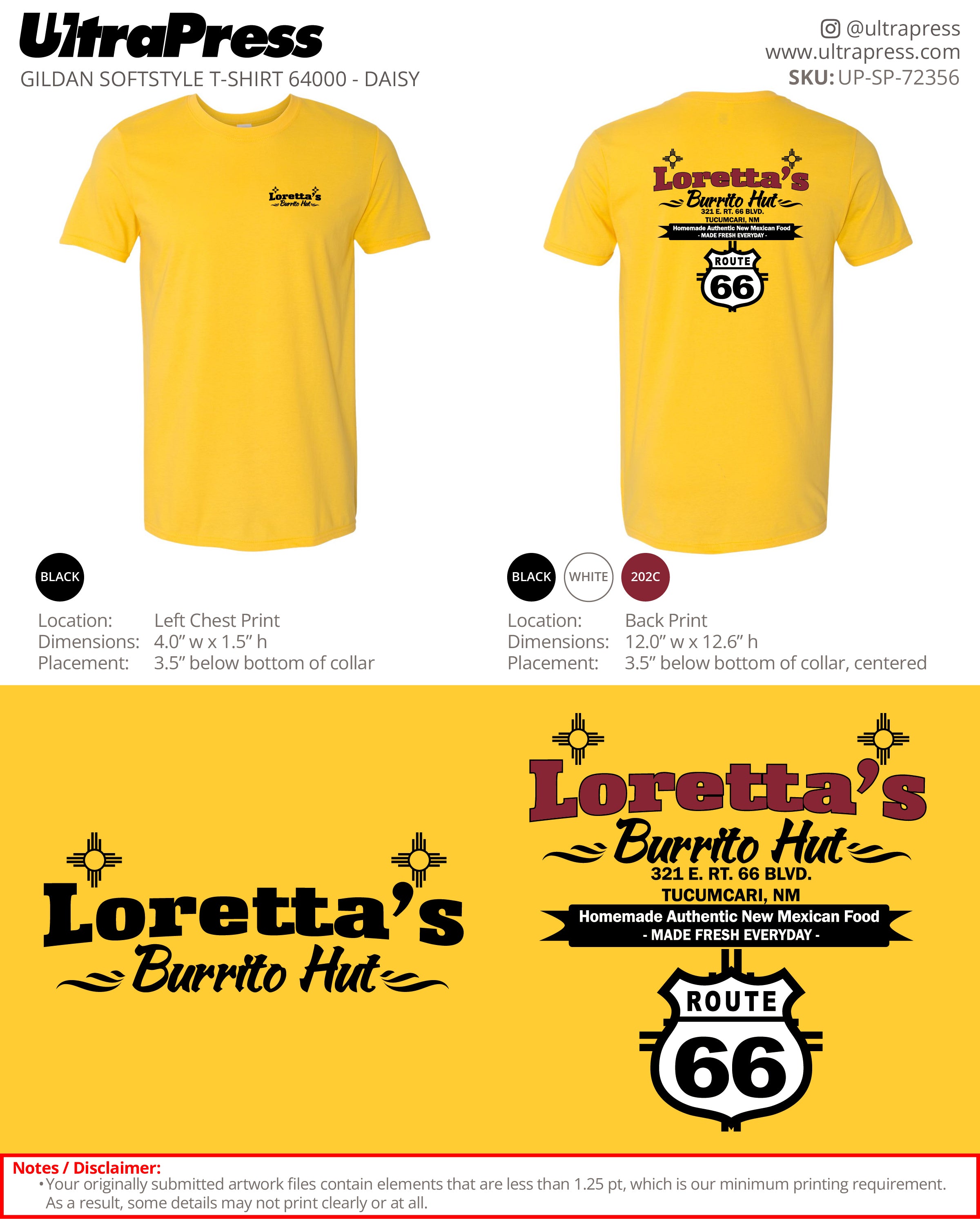 UP-SP-72356 Welcome To Loretta's Burrito Hut - Loretta Muller 100 Min Qty (Bulk)