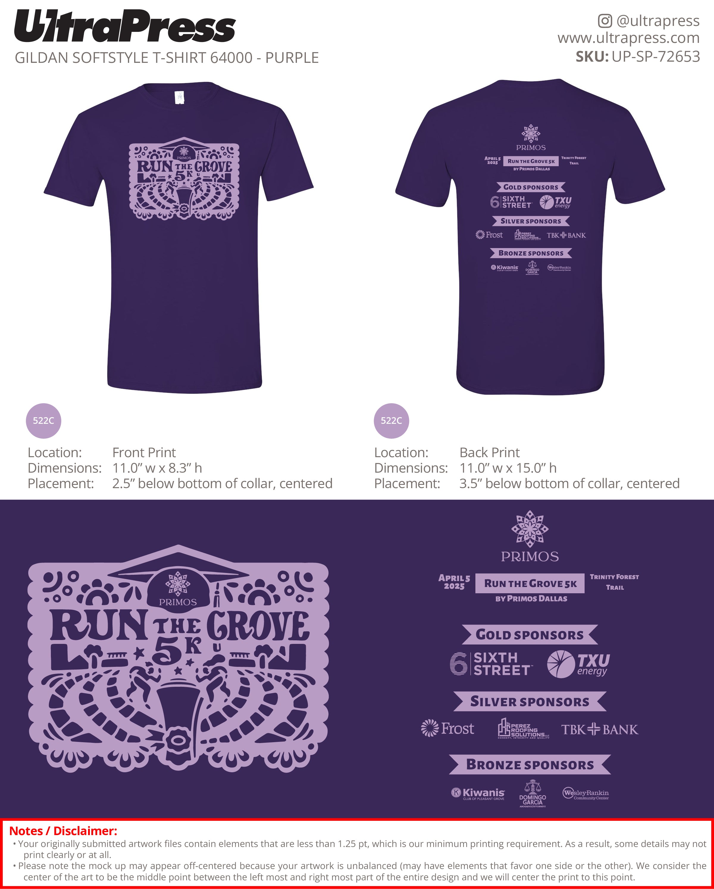 UP-SP-72653 Run the Grove (Purple Shirts) - Alicia Serrato 100 Min Qty (Bulk)