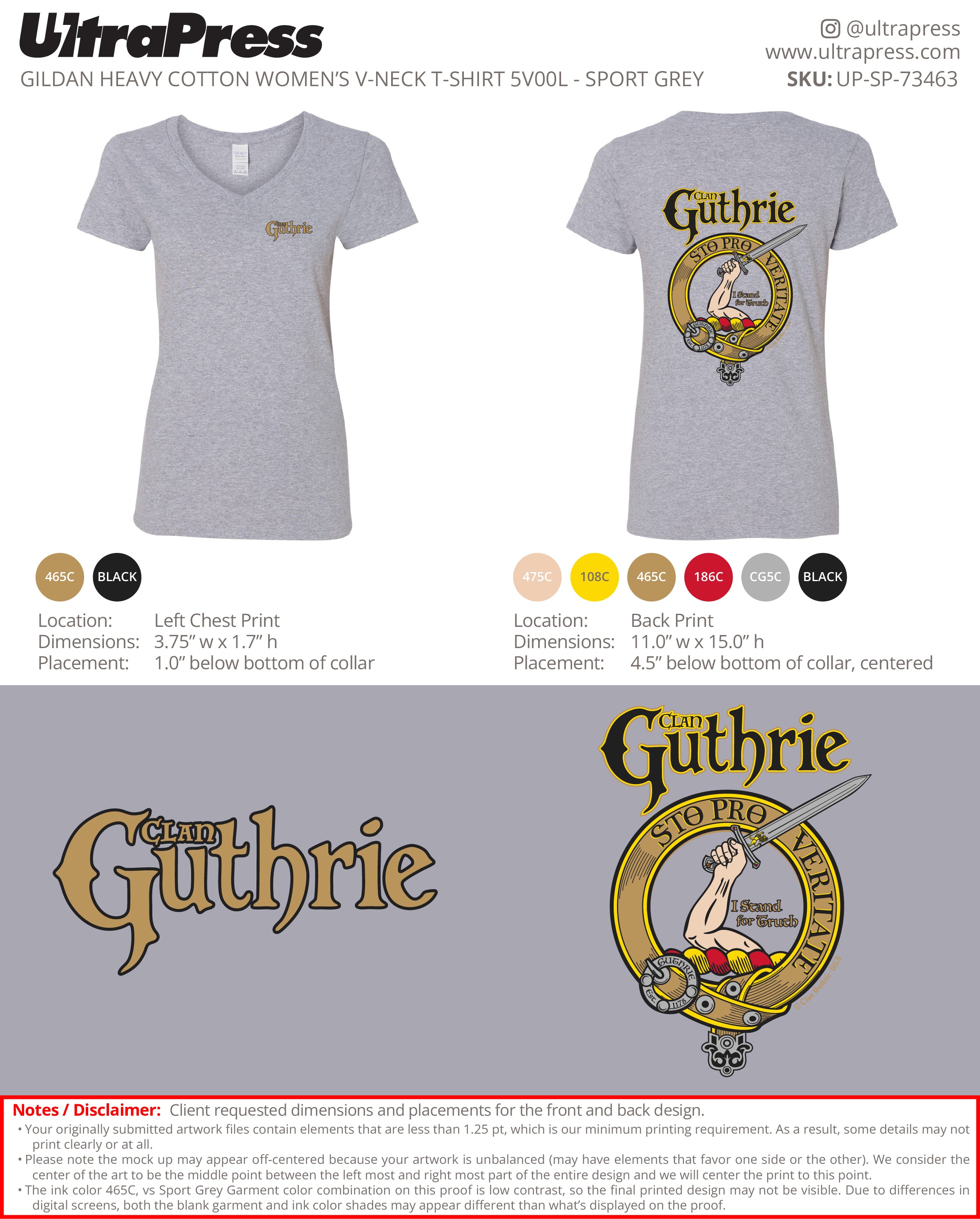 UP-SP-73463 Clan Guthrie Women's V-Neck - John Pierce 72 Min Qty (Bulk)