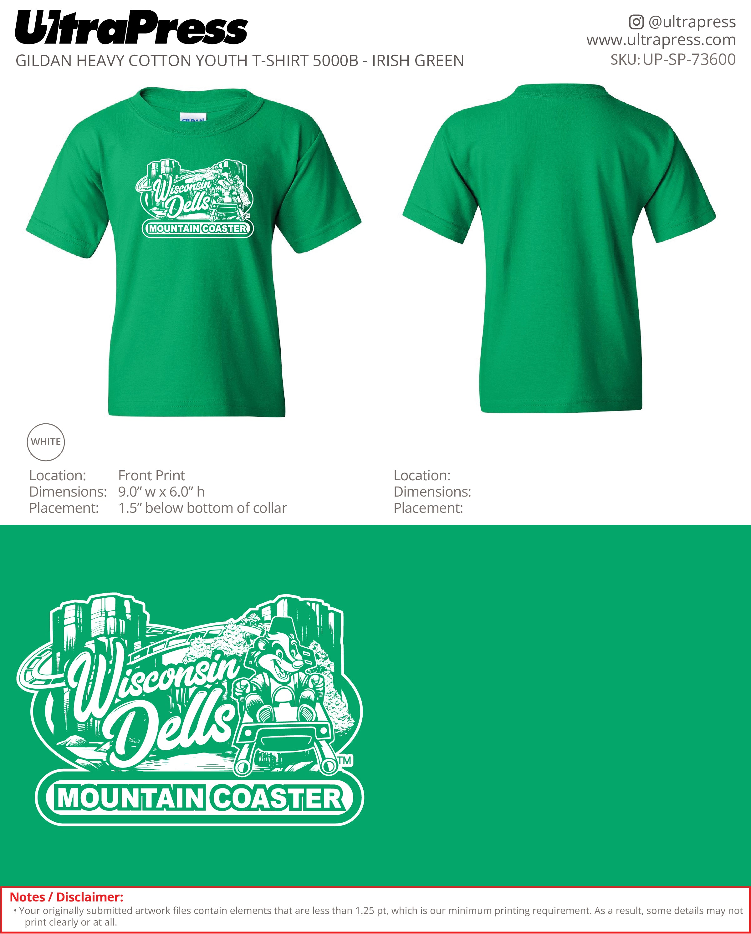 UP-SP-73600 Mountain Coaster Youth TShirt- Jessica Wedel  100 Pieces Package (Bulk)