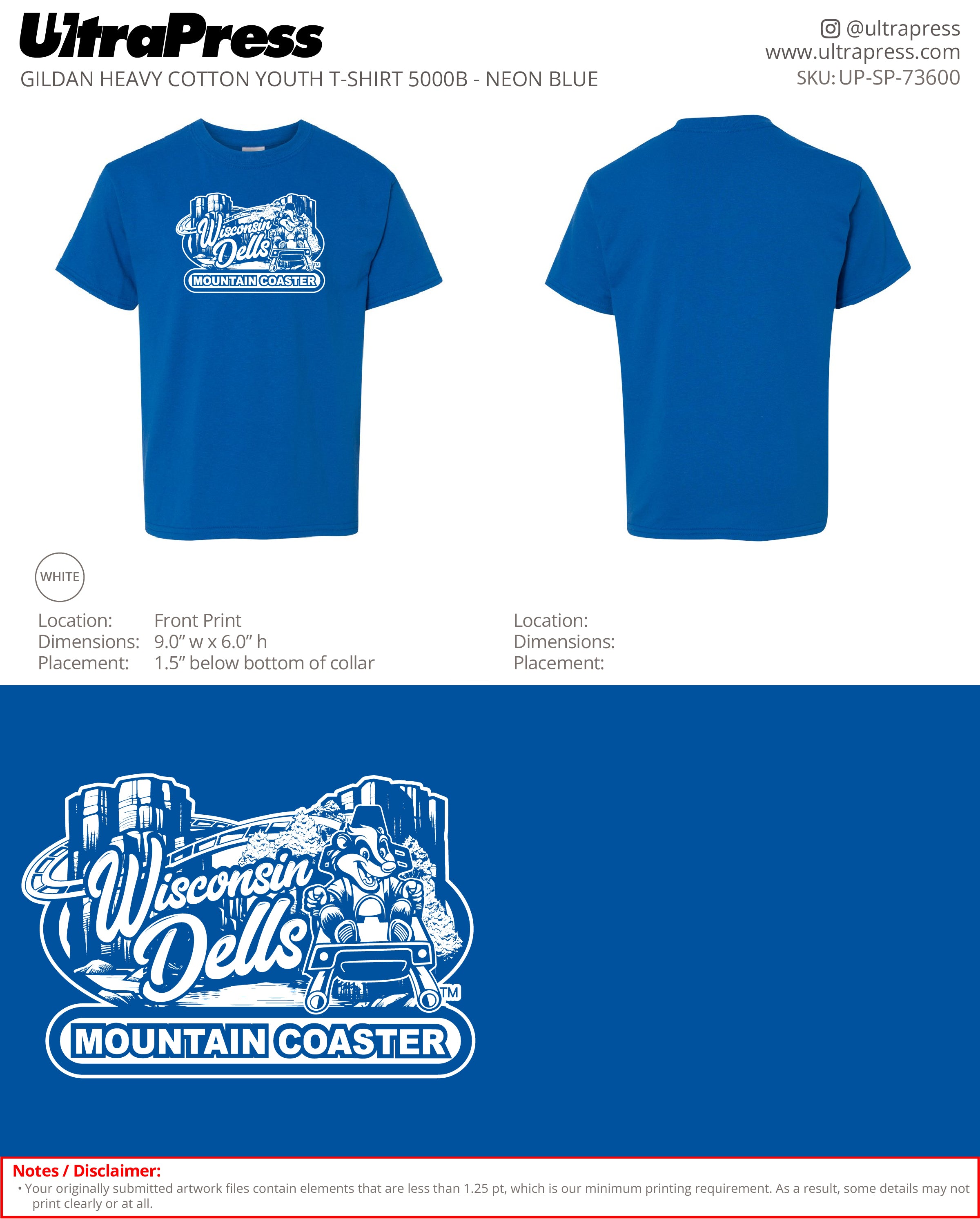 UP-SP-73600 Mountain Coaster Youth TShirt- Jessica Wedel  100 Pieces Package (Bulk)