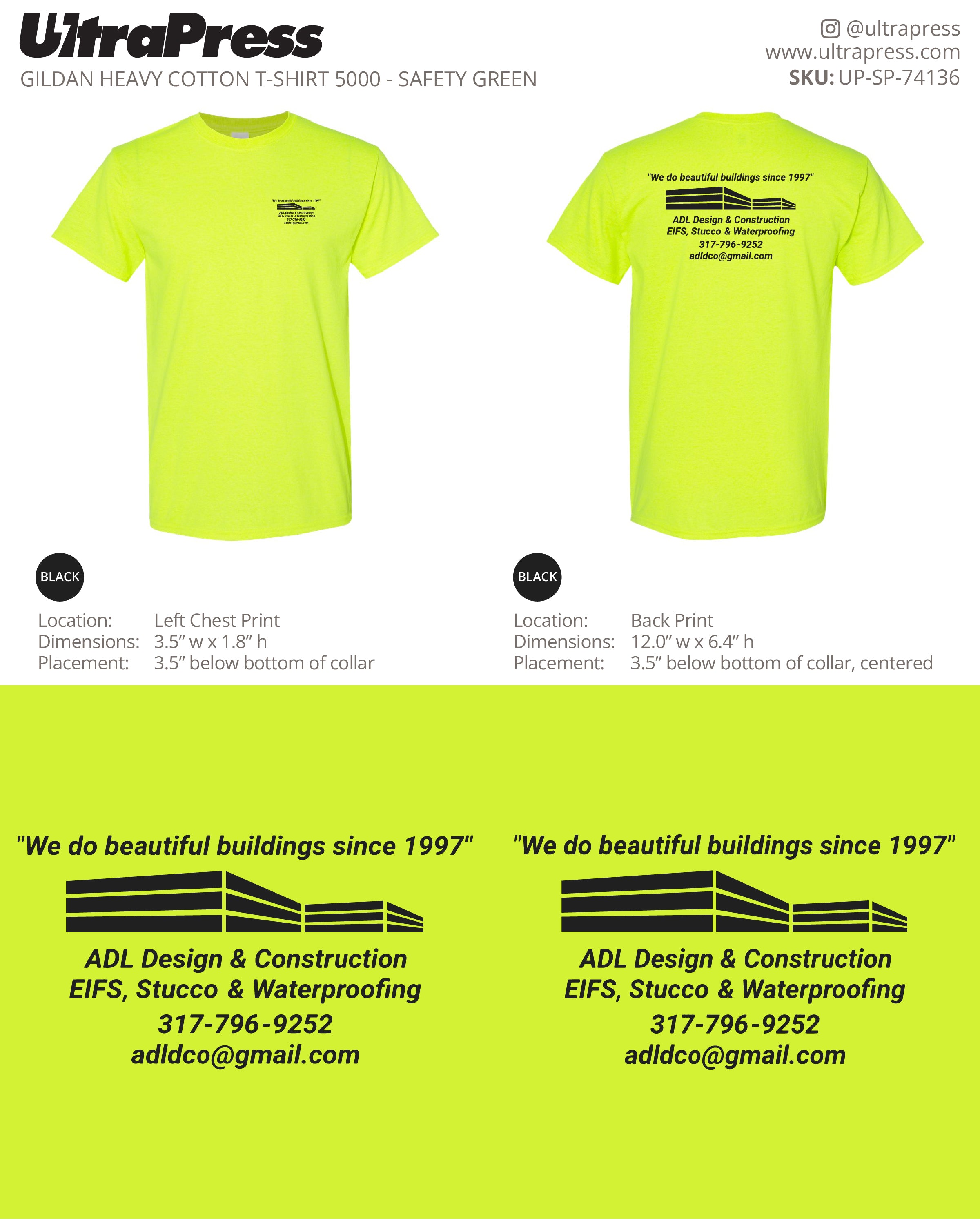 UP-SP-74136 ADL Design & Construction (Black Ink) Shirts - Toby Lorincz 50 Min Qty (Bulk)