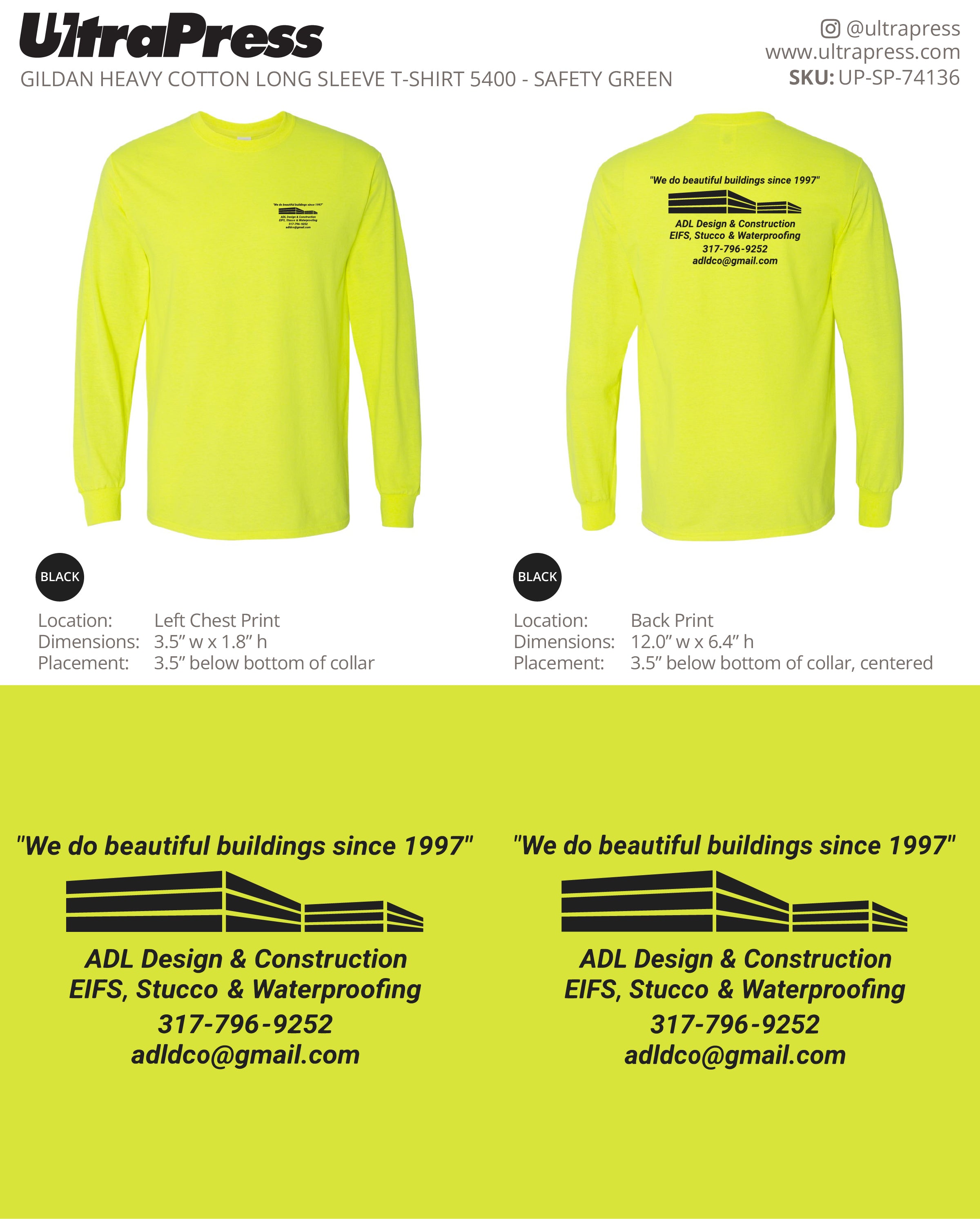 UP-SP-74136 ADL Design & Construction (Black Ink) Long Sleeves - Toby Lorincz 50 Min Qty (Bulk)
