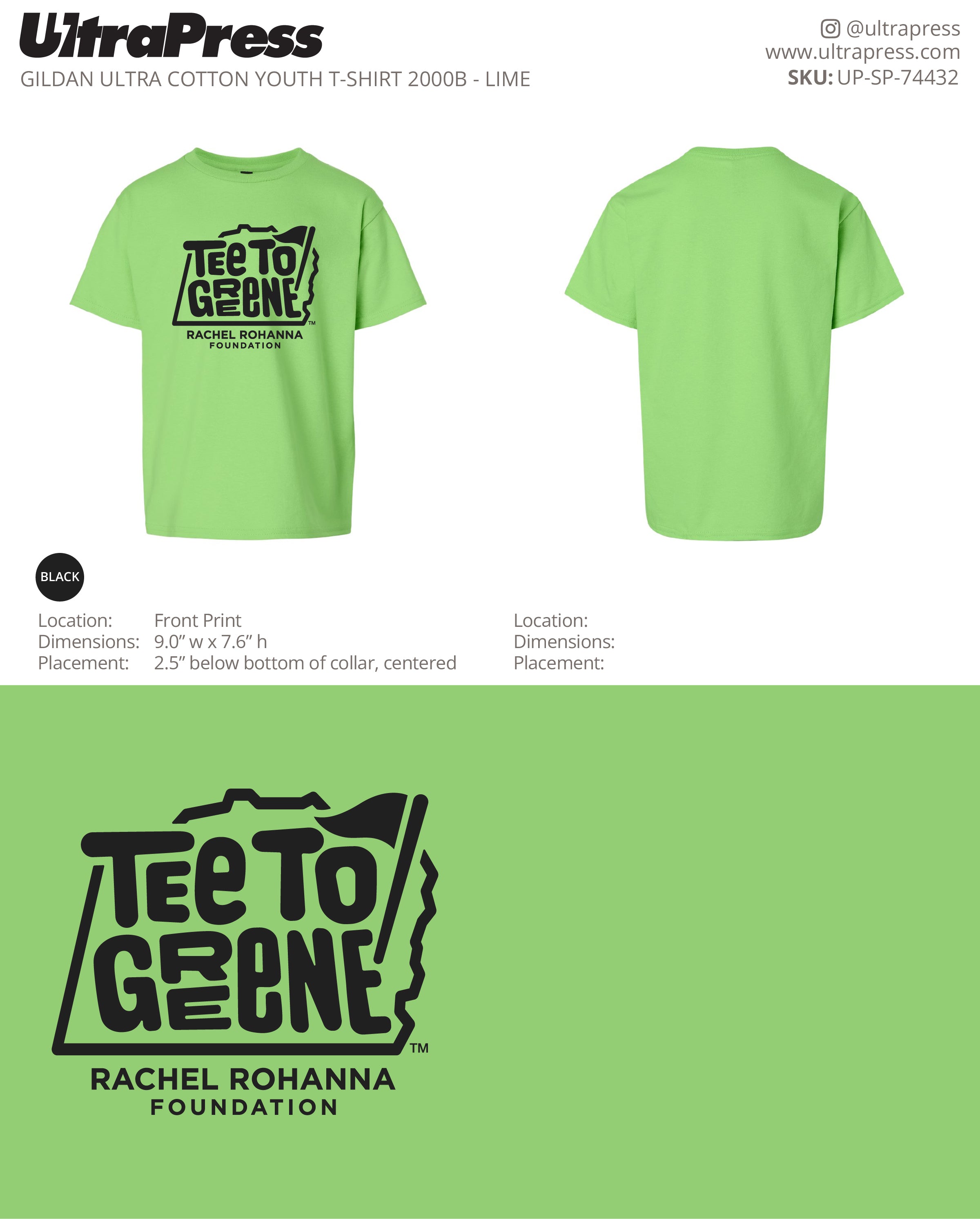 UP-SP-74432 Tee To Greene - Trista Morris Youth Shirts 100 Min Qty (Bulk)