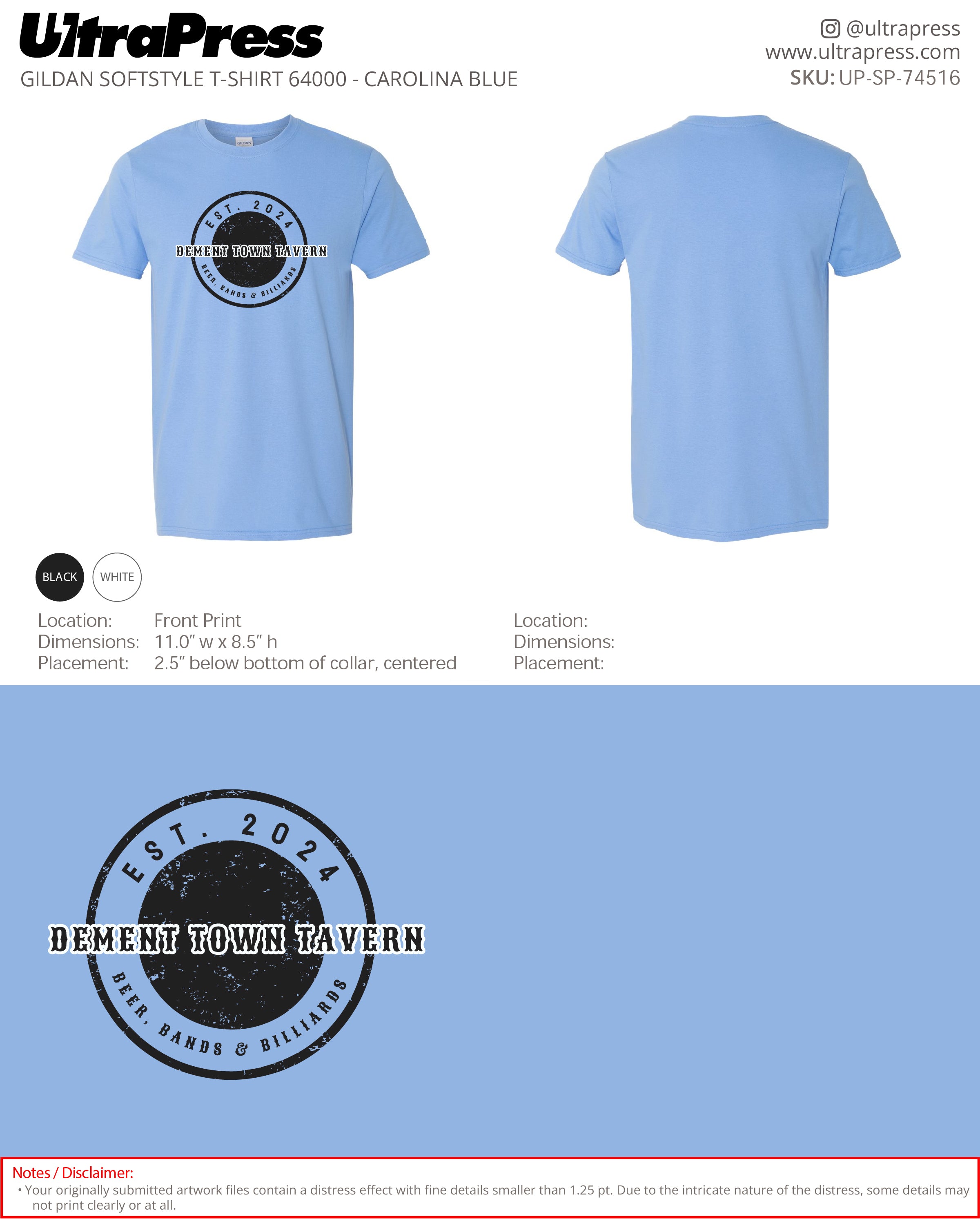 UP-SP-74516 Dement Town Tavern - Justin Hey 100 Min Qty (Bulk)