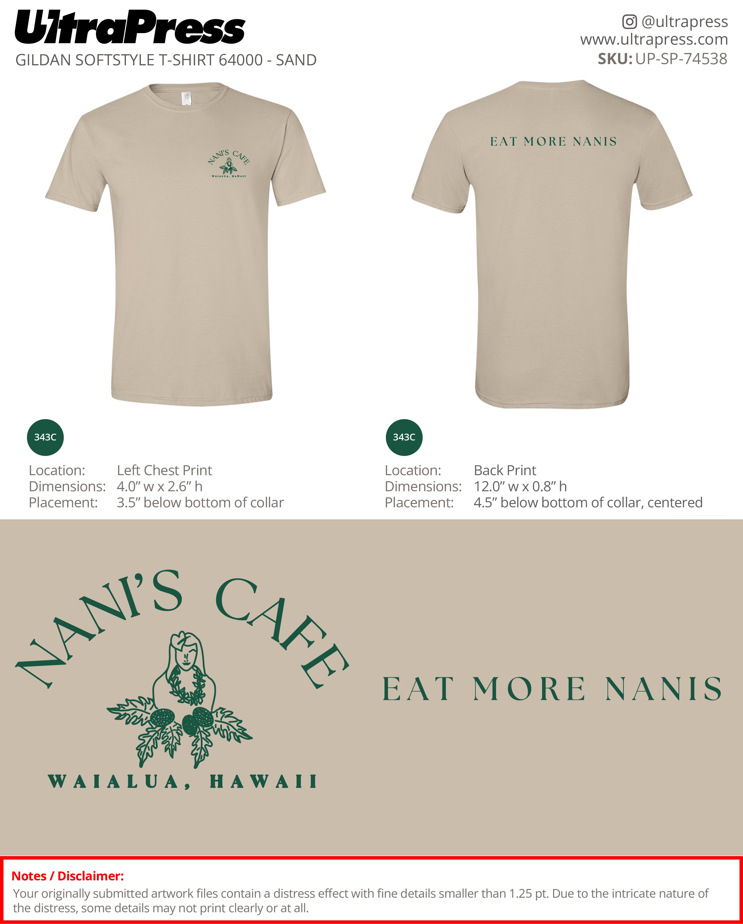 UP-SP-74538 Nani's Cafe (Green Ink - ADULT) - Kanani Oury 100 Pieces Package (Bulk)