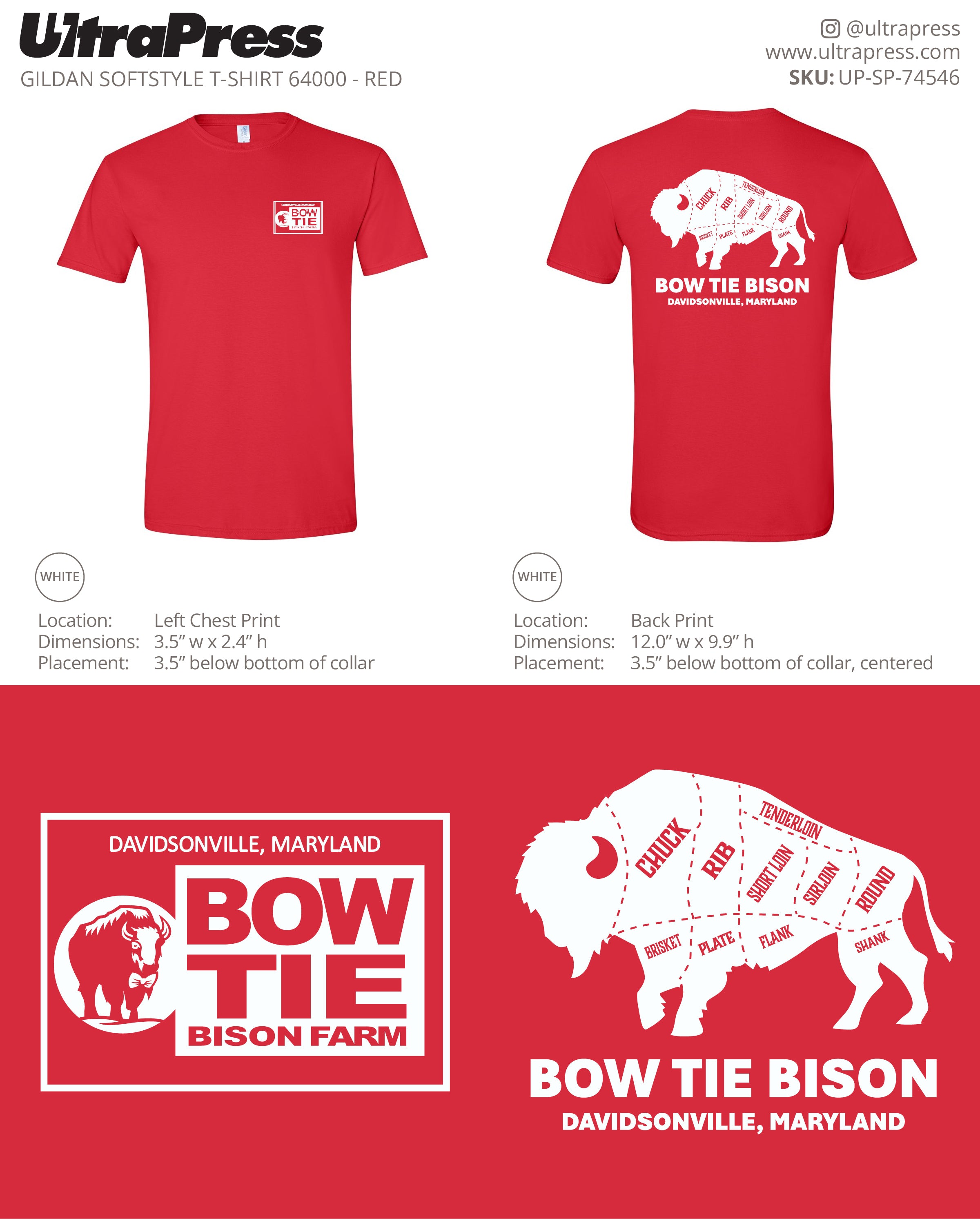 UP-SP-74546 Bow Tie Bison White Logo - Delia Phibbons 24 Min Qty (Bulk)