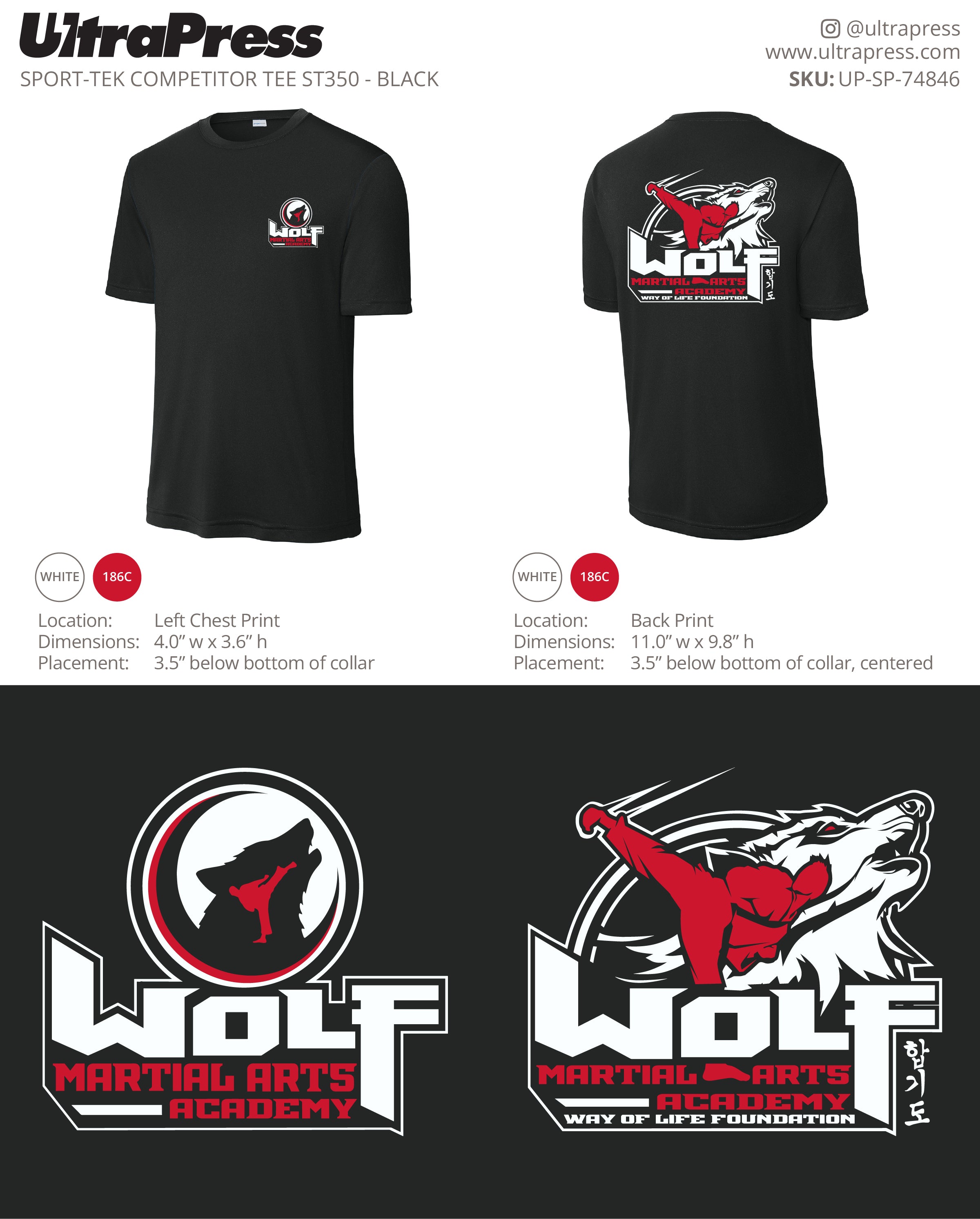 UP-SP-74846 Wolf Martial Arts Academy Sport Tek Poly Tees - Brian Ulsh 72 Min Qty (Bulk)