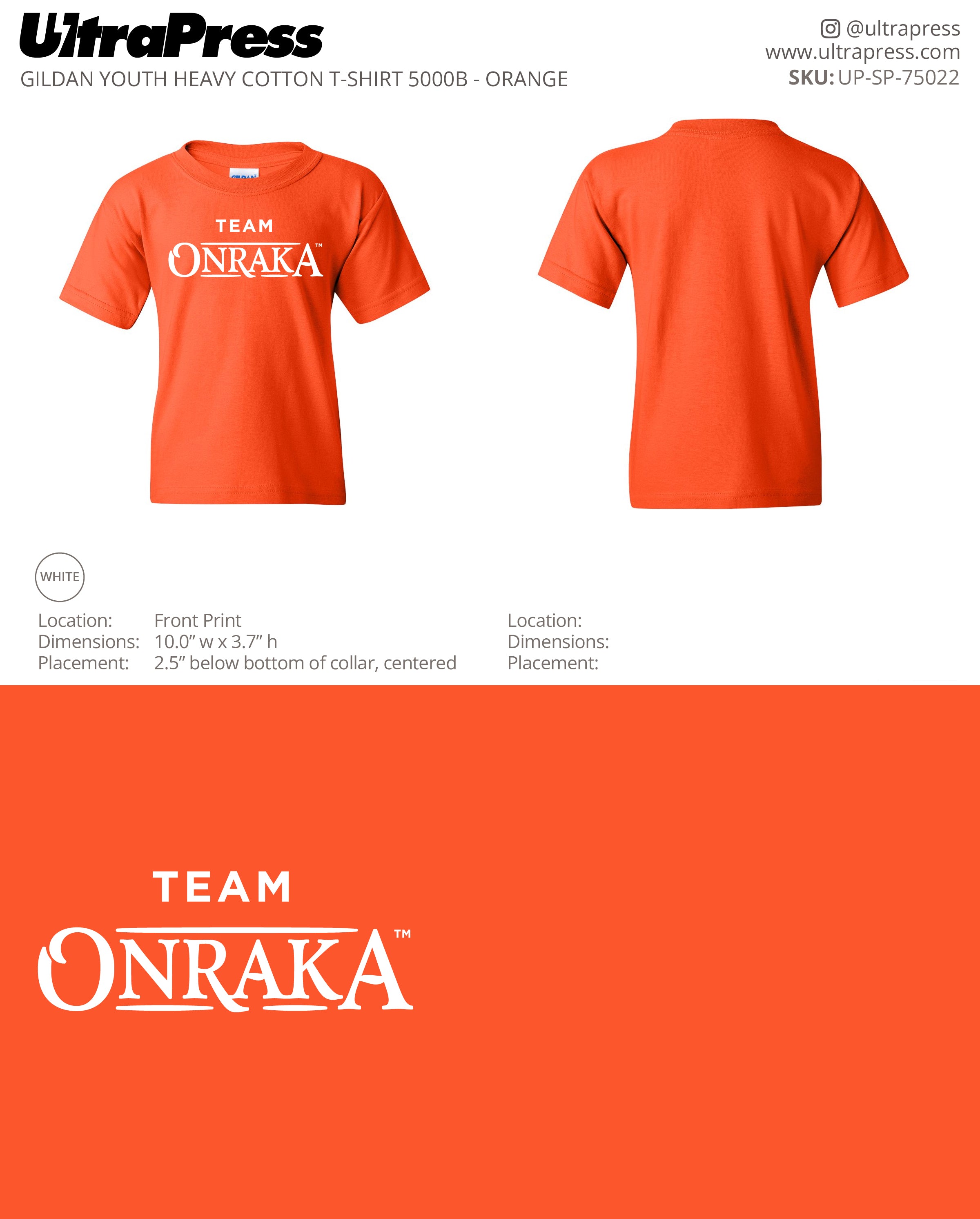 UP-SP-75022 Team Onraka Orange Shirts - Erin Hinek 50 Min Qty (Bulk)