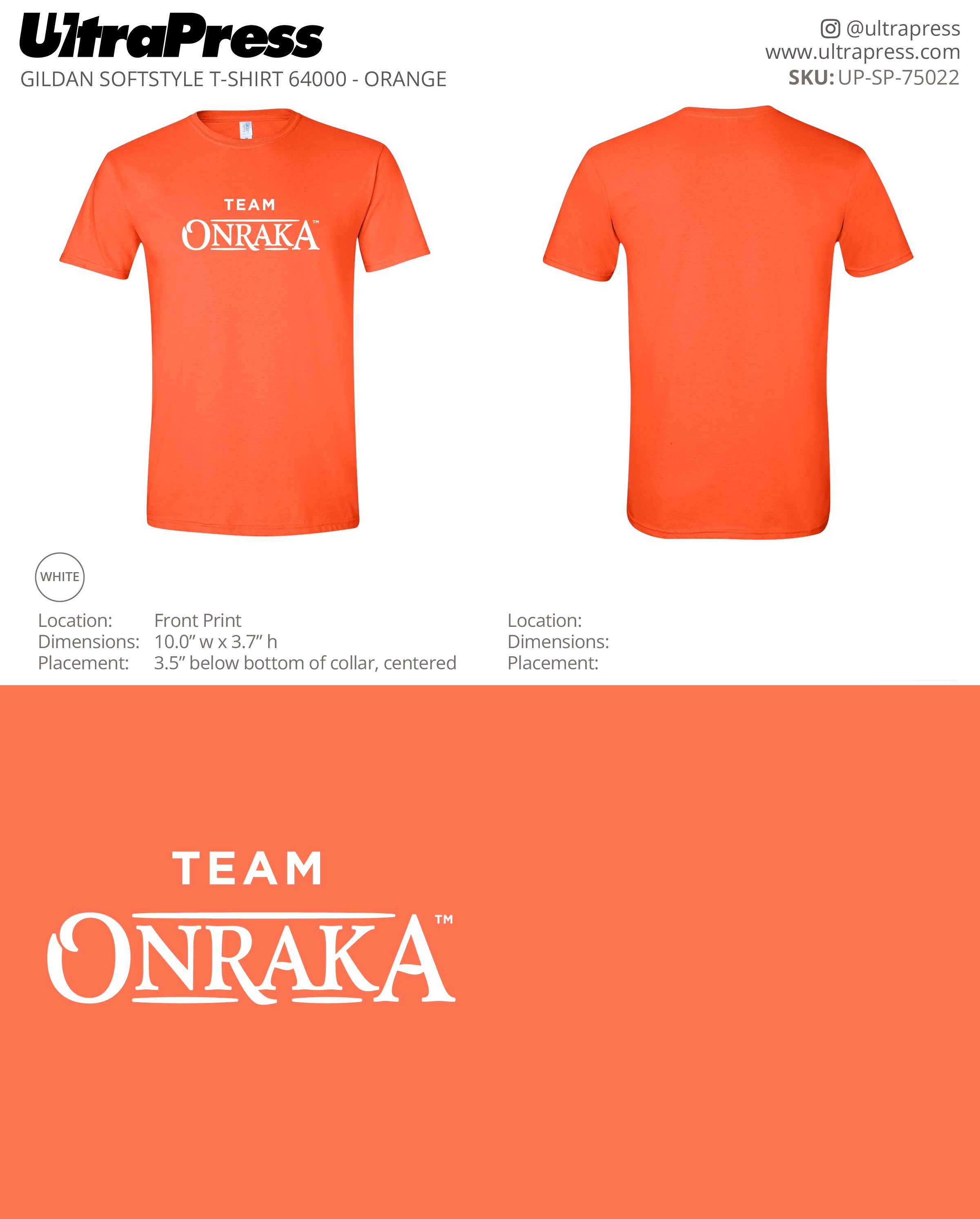 UP-SP-75022 Team Onraka Orange Shirts - Erin Hinek 50 Min Qty (Bulk)