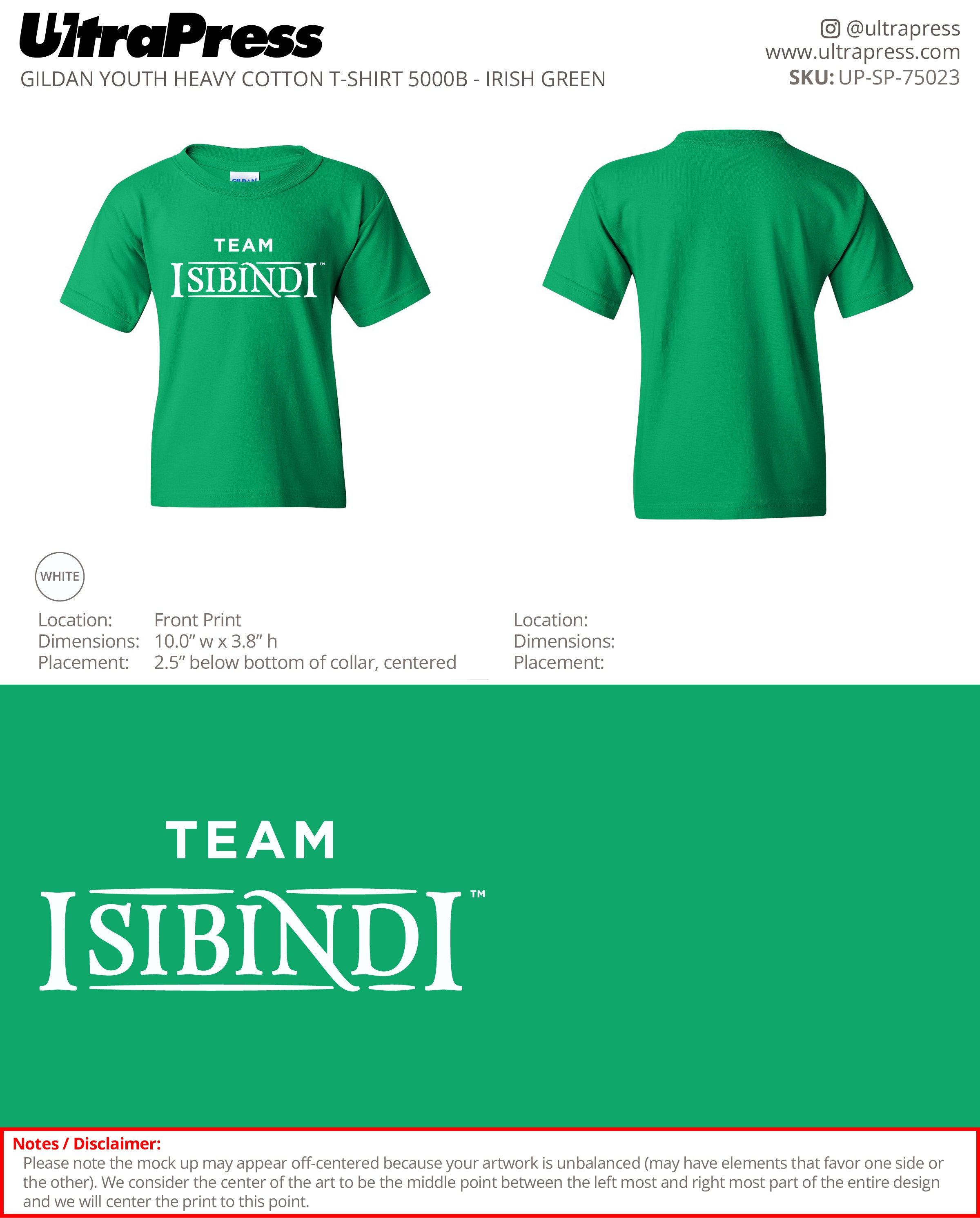 UP-SP-75023 Team Isibindi Irish Green Shirts - Erin Hinek 50 Min Qty (Bulk)
