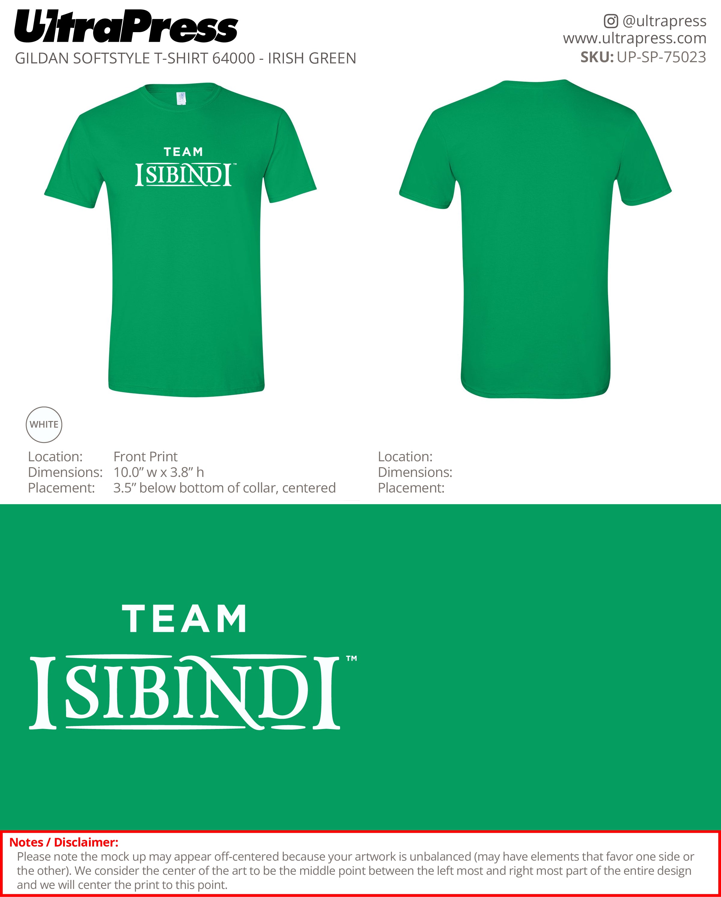 UP-SP-75023 Team Isibindi Irish Green Shirts - Erin Hinek 50 Min Qty (Bulk)