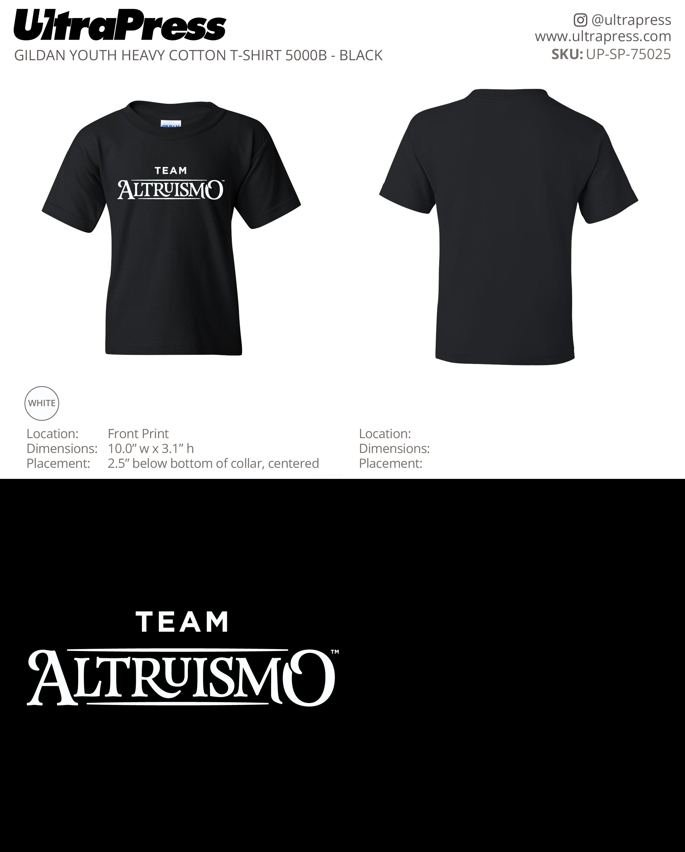 UP-SP-75025 Team Altruismo Black Shirts - Erin Hinek 50 Min Qty (Bulk)