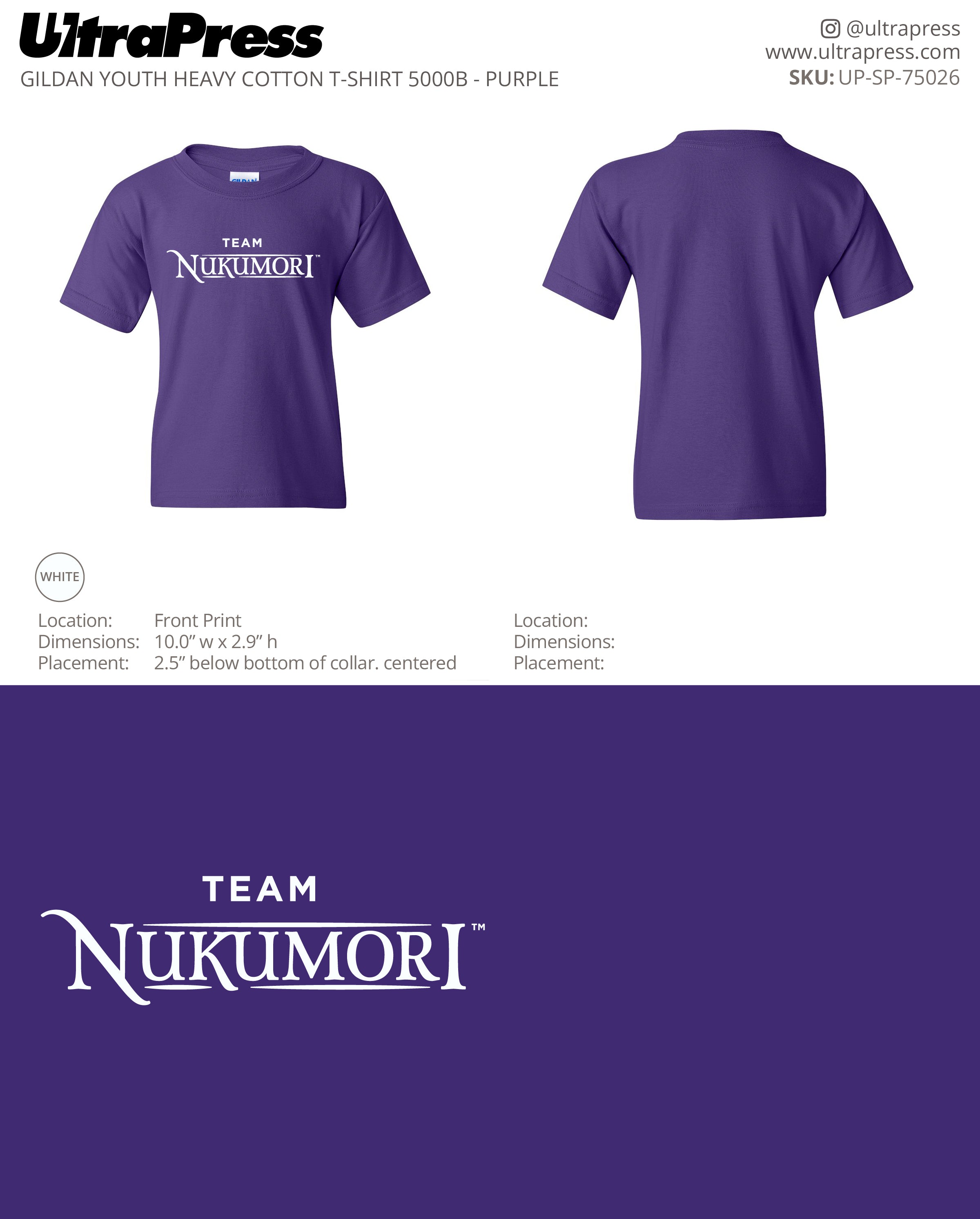 UP-SP-75026 Team Nukomori Purple Shirts - Erin Hinek 50 Min Qty (Bulk)