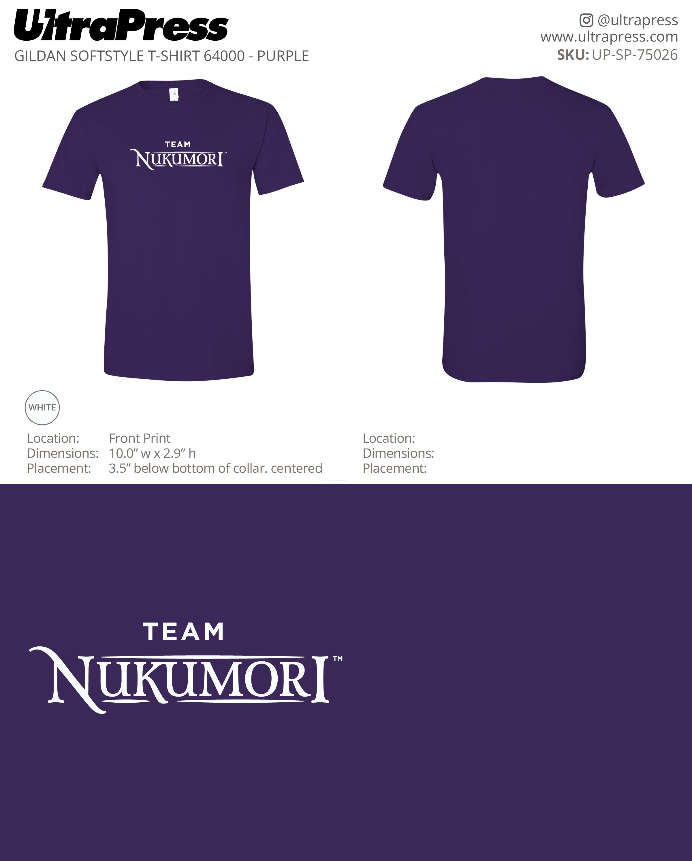UP-SP-75026 Team Nukomori Purple Shirts - Erin Hinek 50 Min Qty (Bulk)