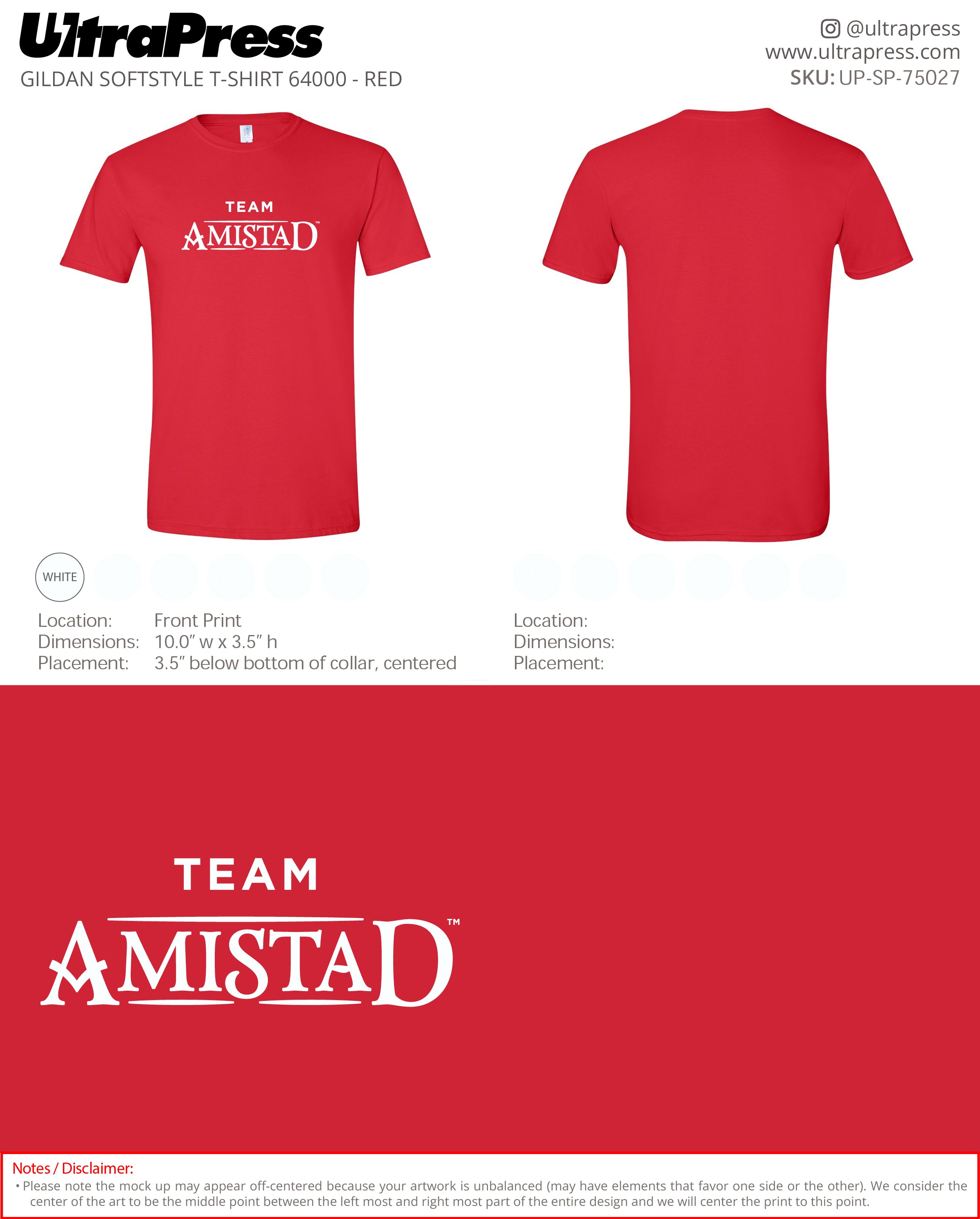 UP-SP-75027 Team Amistad Red Shirts - Erin Hinek 50 Min Qty (Bulk)