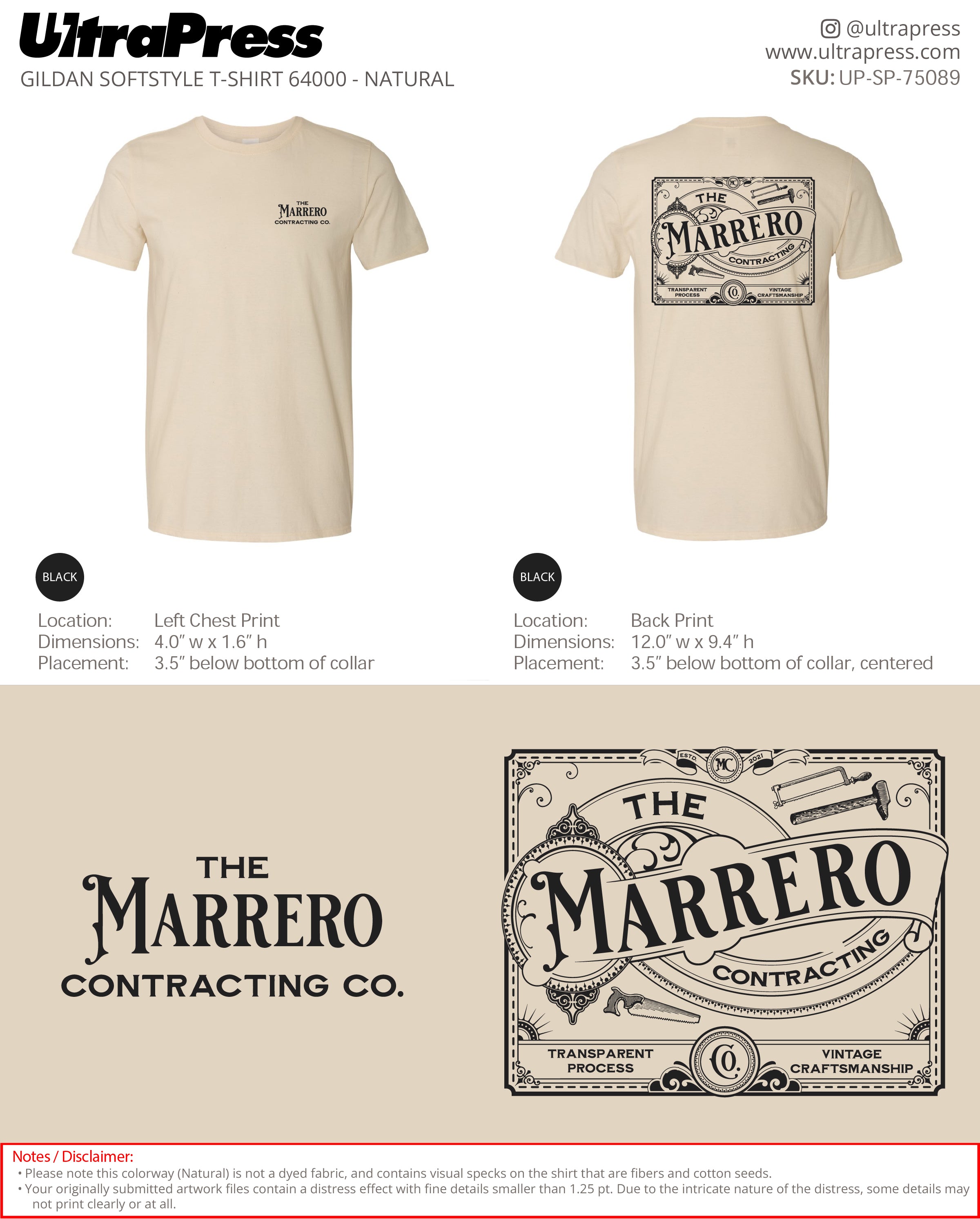 UP-SP-75089 The Marrero Contracting Co. (Natural Shirts) - Albert Marrero 100 Min Qty (Bulk)