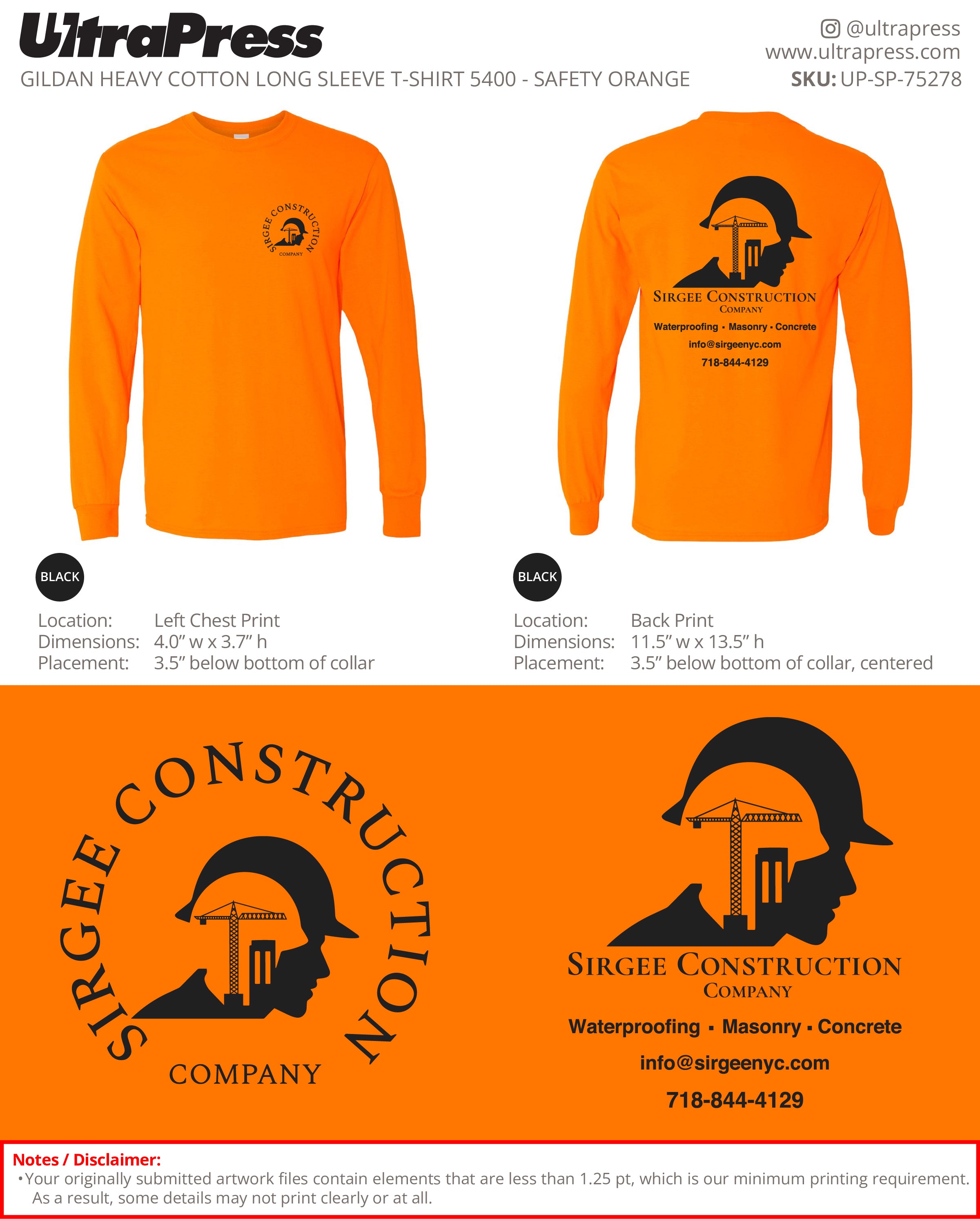 UP-SP-75278 Sirgee Construction Company - Manny Singh 50 Min Qty (Bulk)