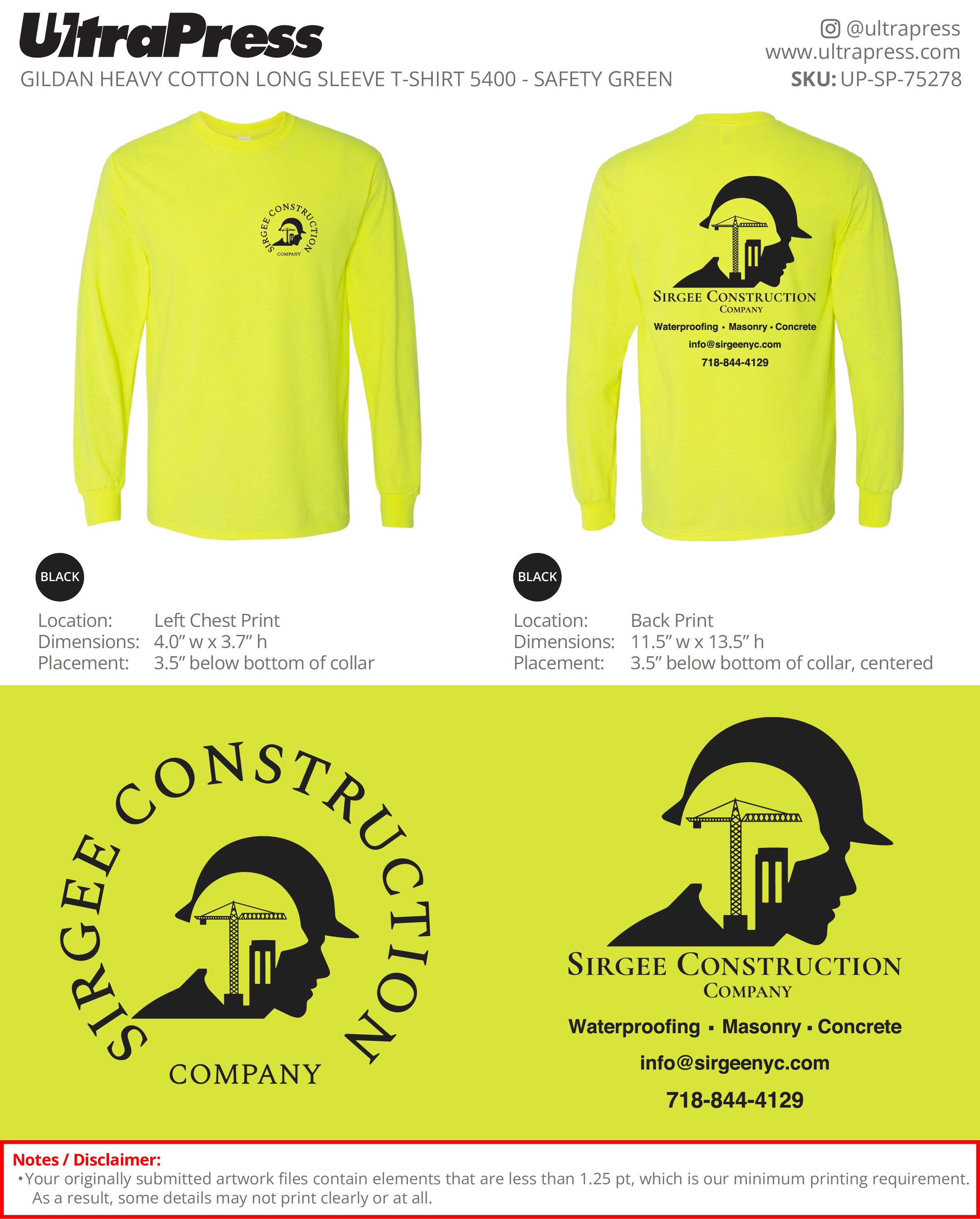 UP-SP-75278 Sirgee Construction Company - Manny Singh 50 Min Qty (Bulk)