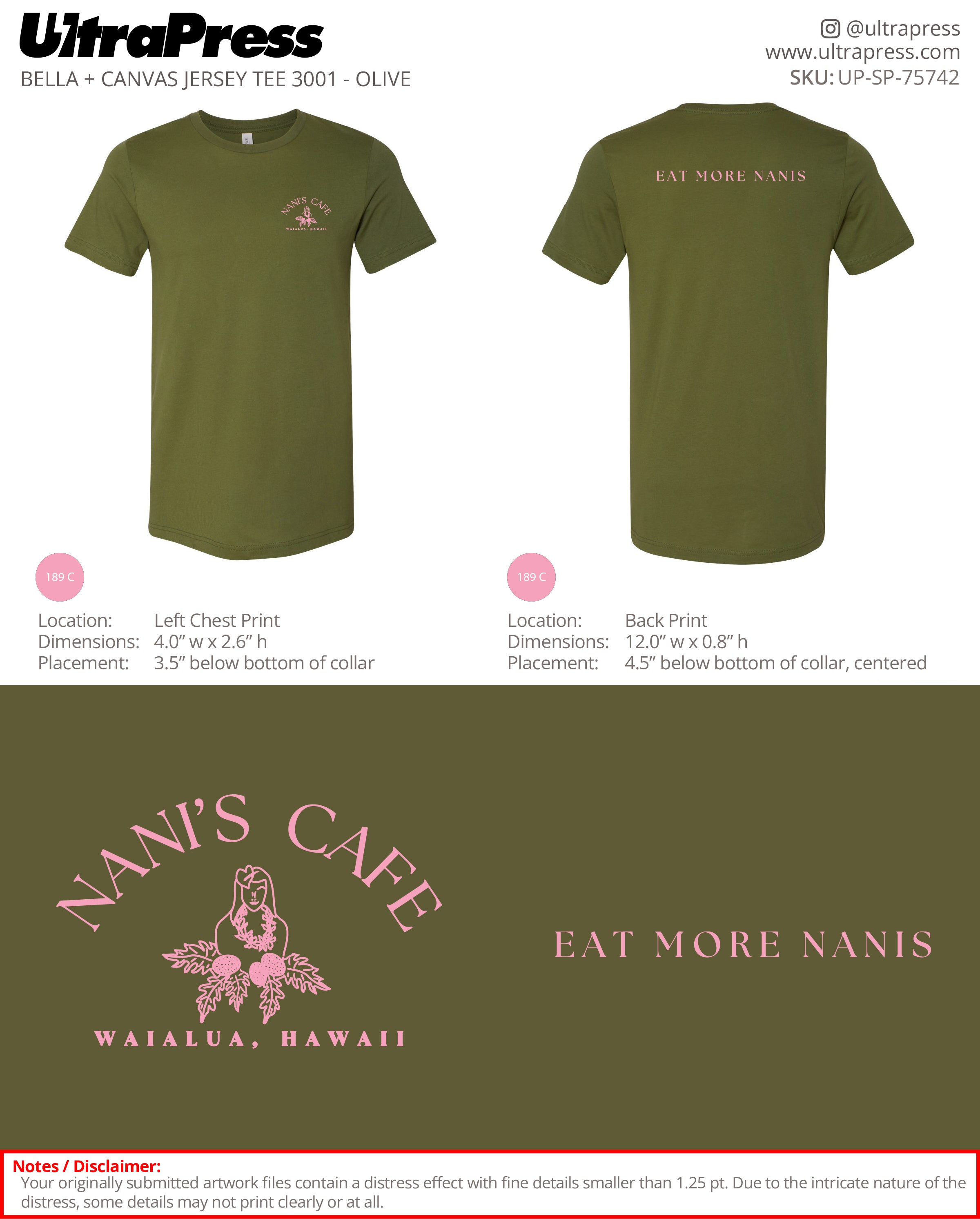 UP-SP-75742 Nani's Cafe (Light Pink Ink - ADULT) - Kanani Oury  100 Pieces Package (Bulk)