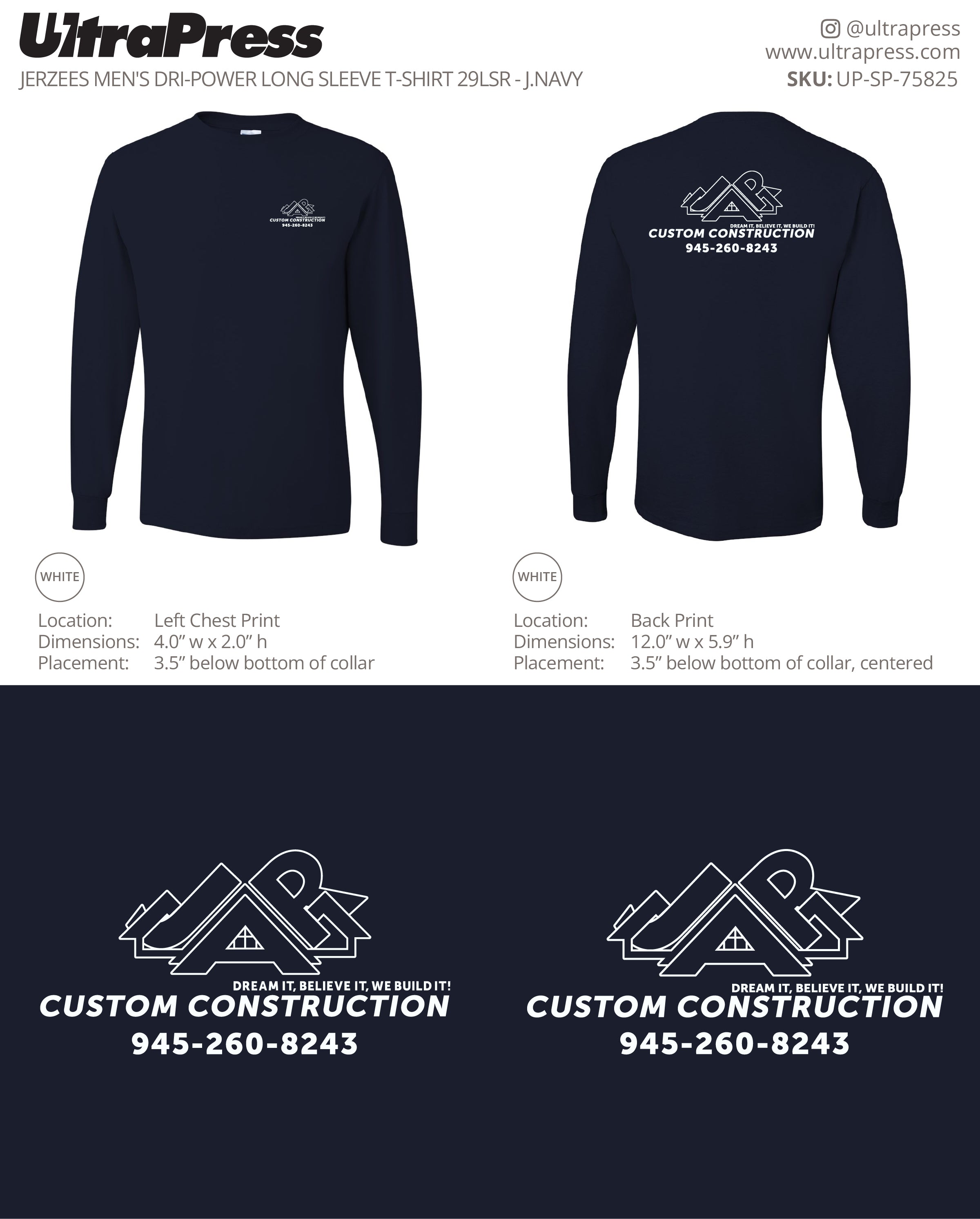 UP-SP-75825 Custom Construction White Logo - Hilse Salinas 50 Min Qty (Bulk)