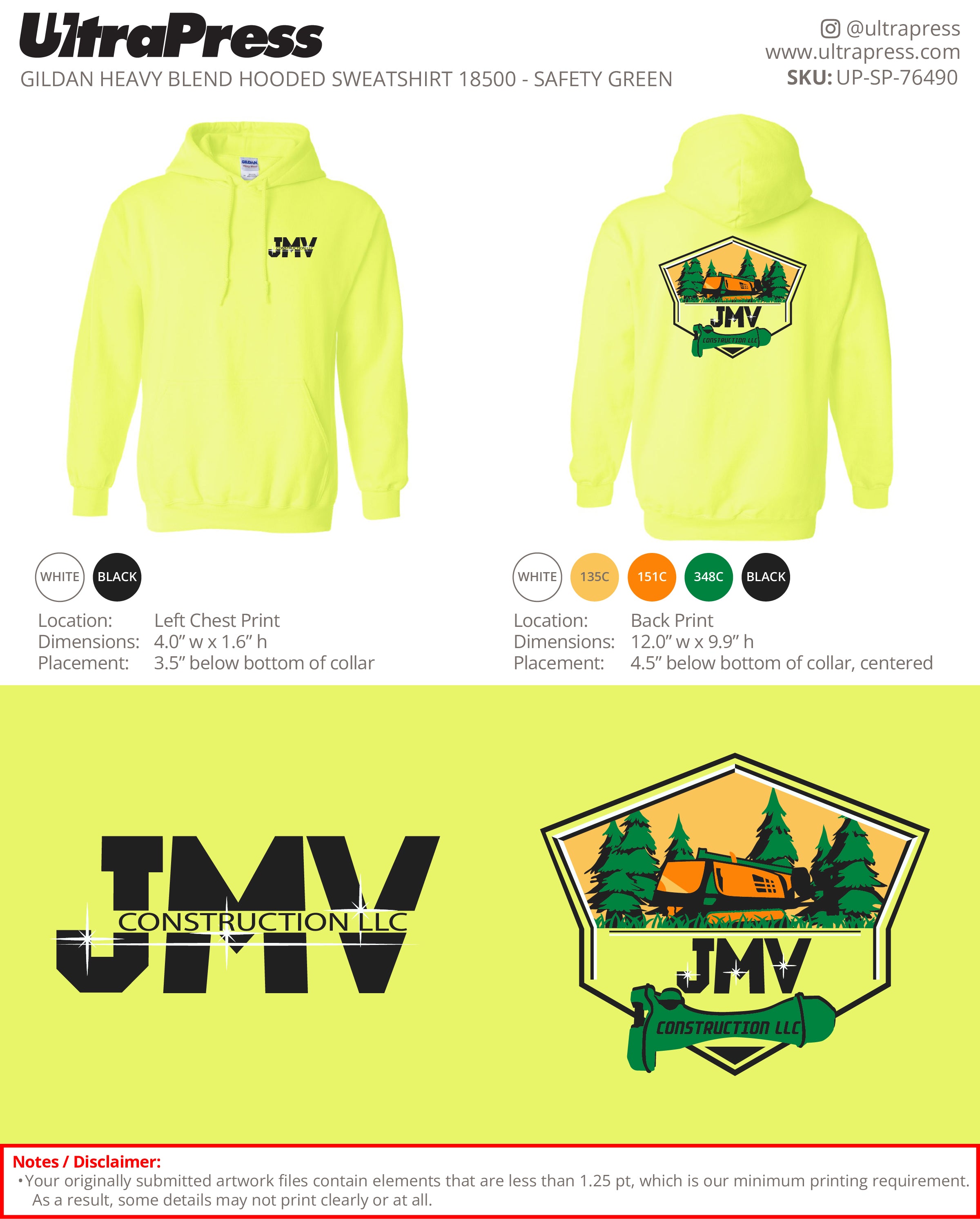 UP-SP-76490 JMV Construction LLC Hoodie - Veronica Tellez 48 Min Qty (Bulk)