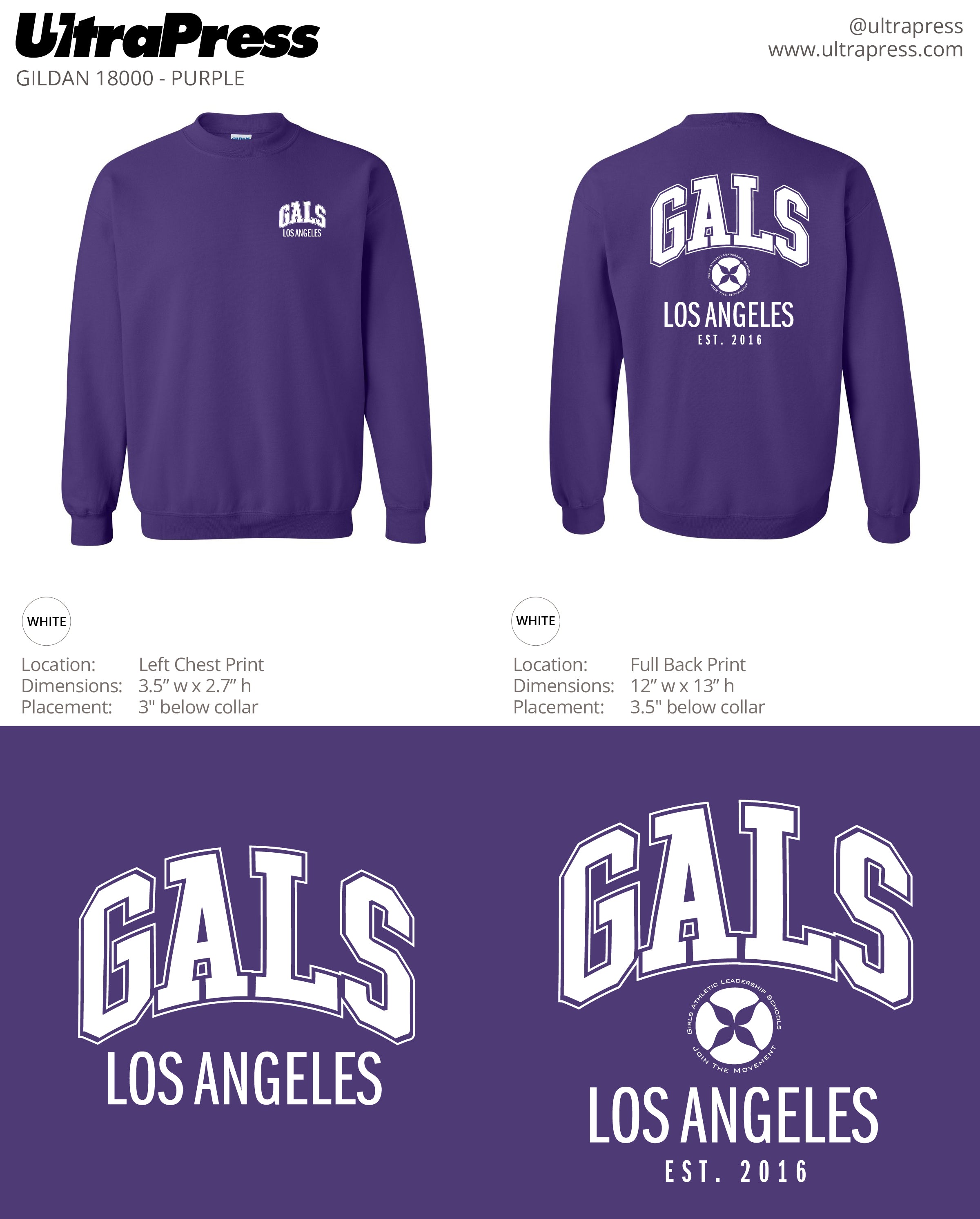 UP-SP-76552 GALS Purple Crewneck Sweatshirt 50 Min Qty (Bulk)