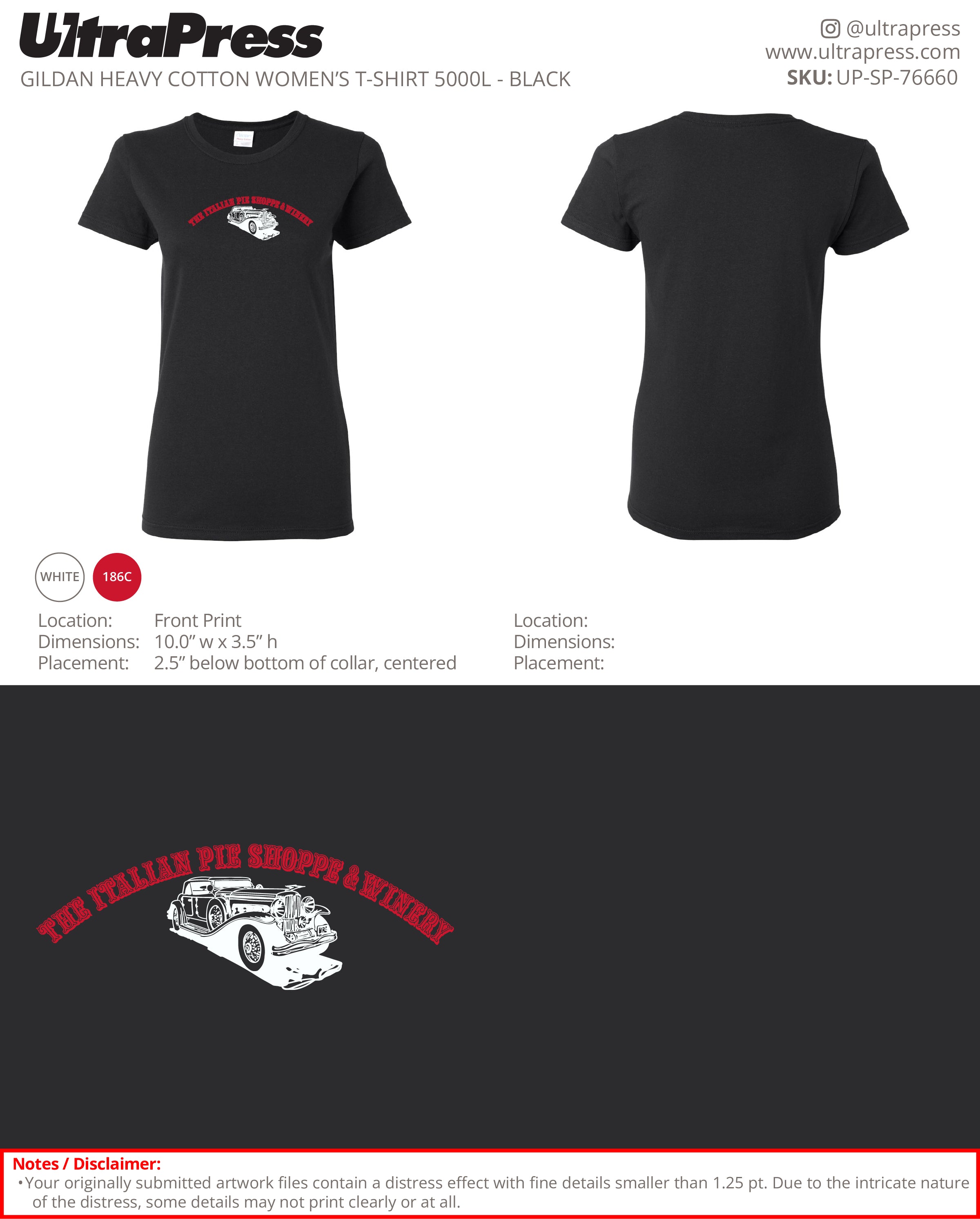 UP-SP-76660 The Italian Pie Shoppe & Winery (Women's) - George & Kim Dahmah 54 Min Qty (Bulk)