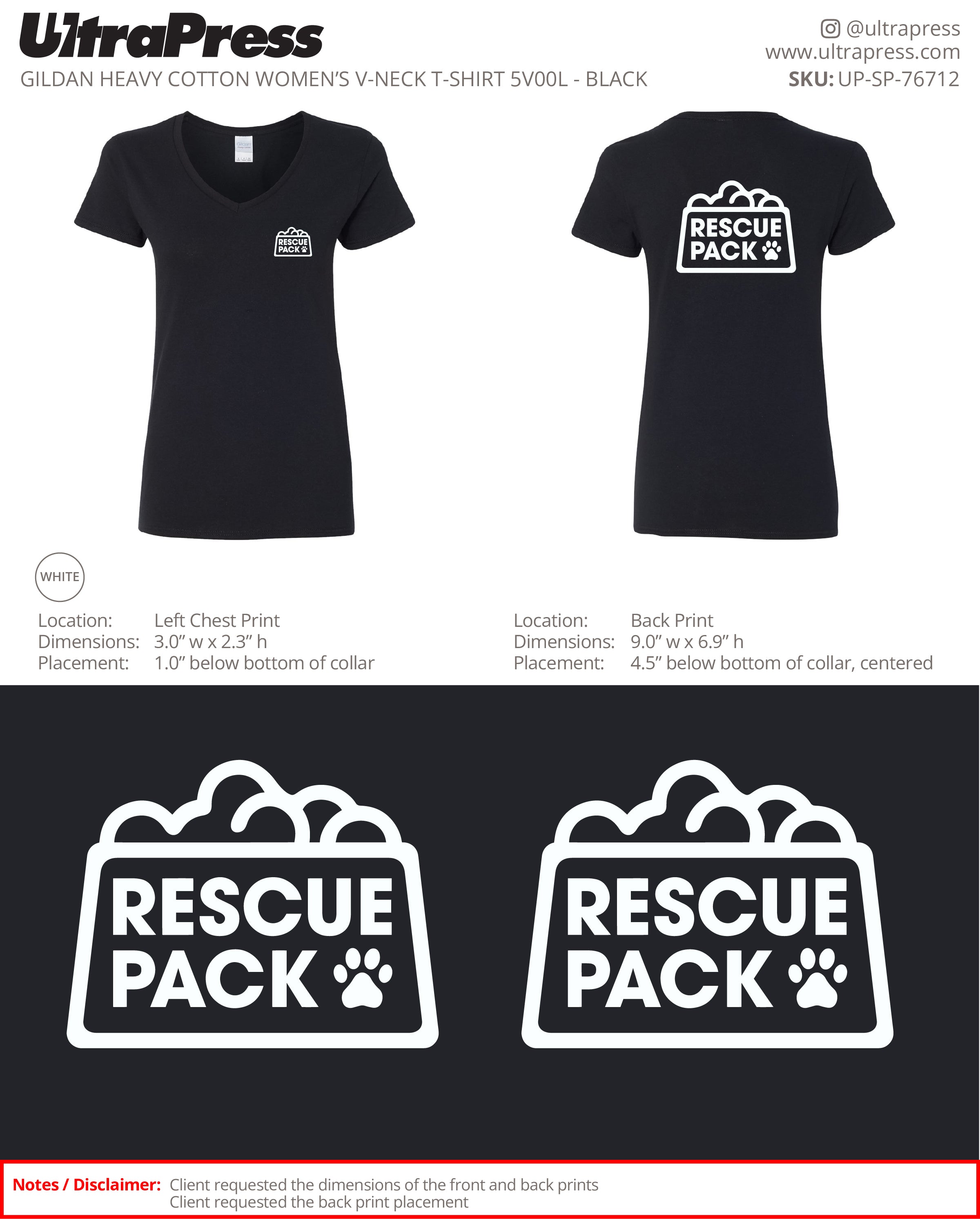 UP-SP-76712 Resue Pack (Women's V-Neck - Black) - Kathy Wiesner 24 Min Qty (Bulk)