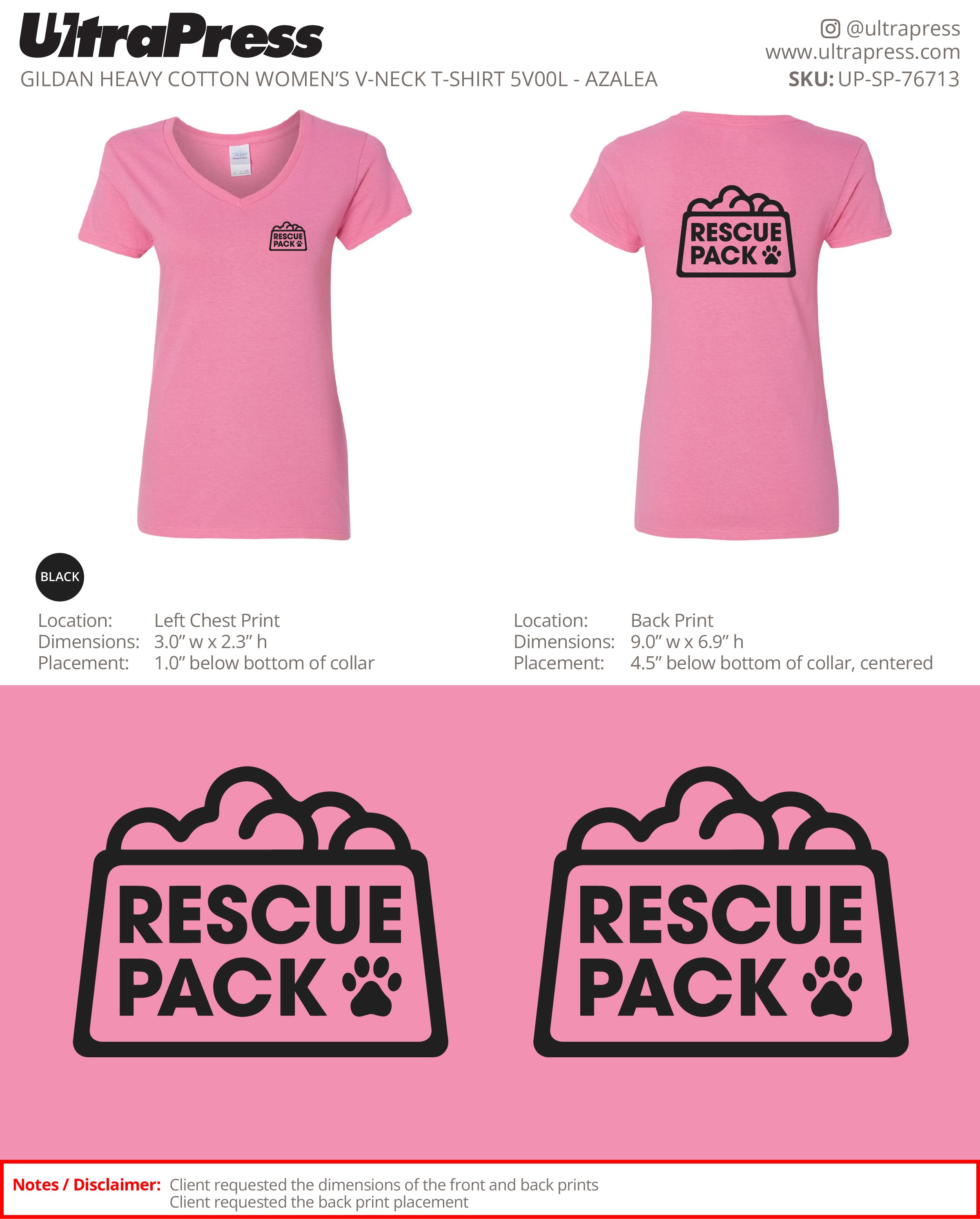 UP-SP-76713 Resue Pack (Women's V-Neck - Azalea) - Kathy Wiesner 24 Min Qty (Bulk)