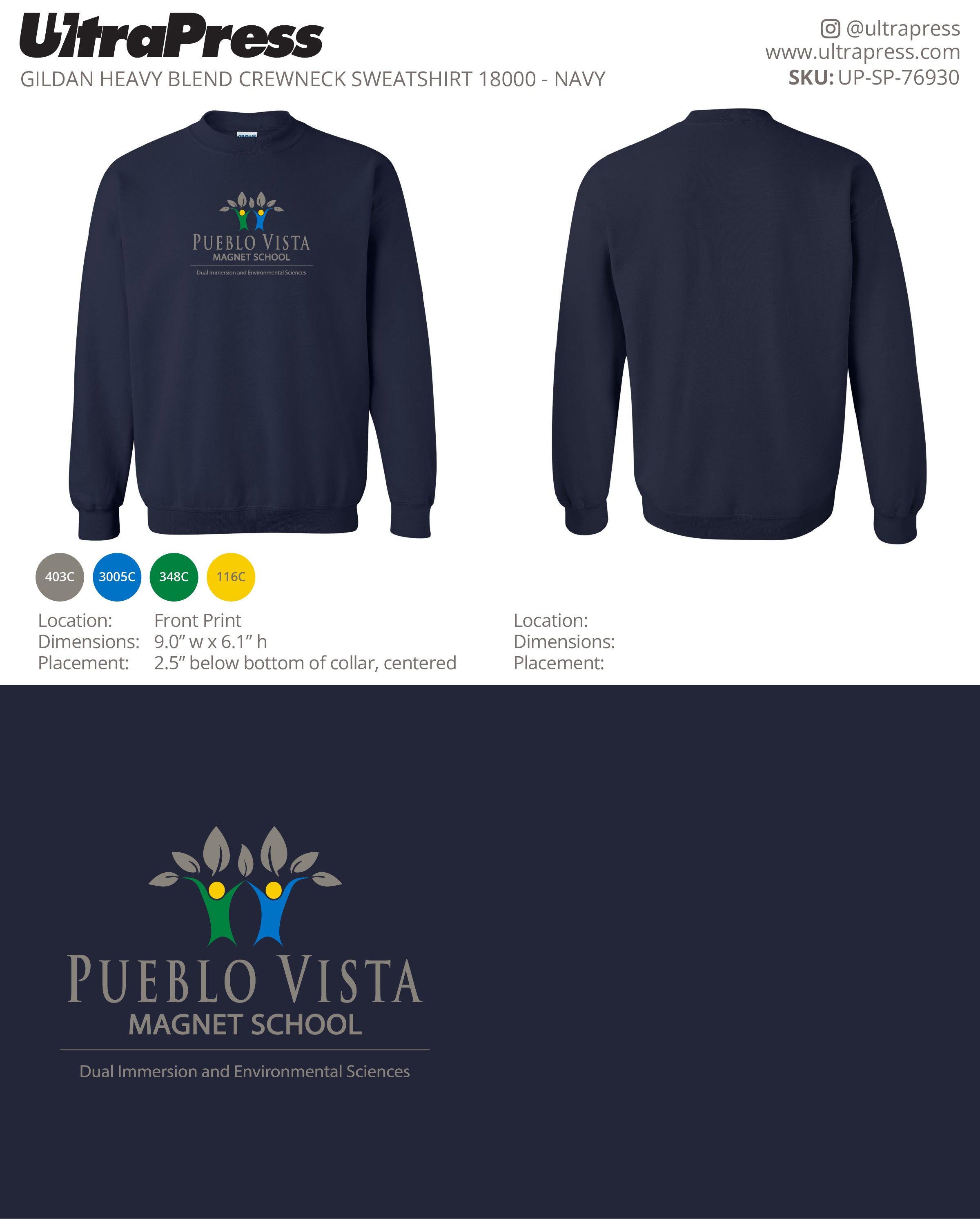 UP-SP-76930 Pueblo Vista Magnet School Sweatshirts - Julia Newberry 50 Min Qty (Bulk)