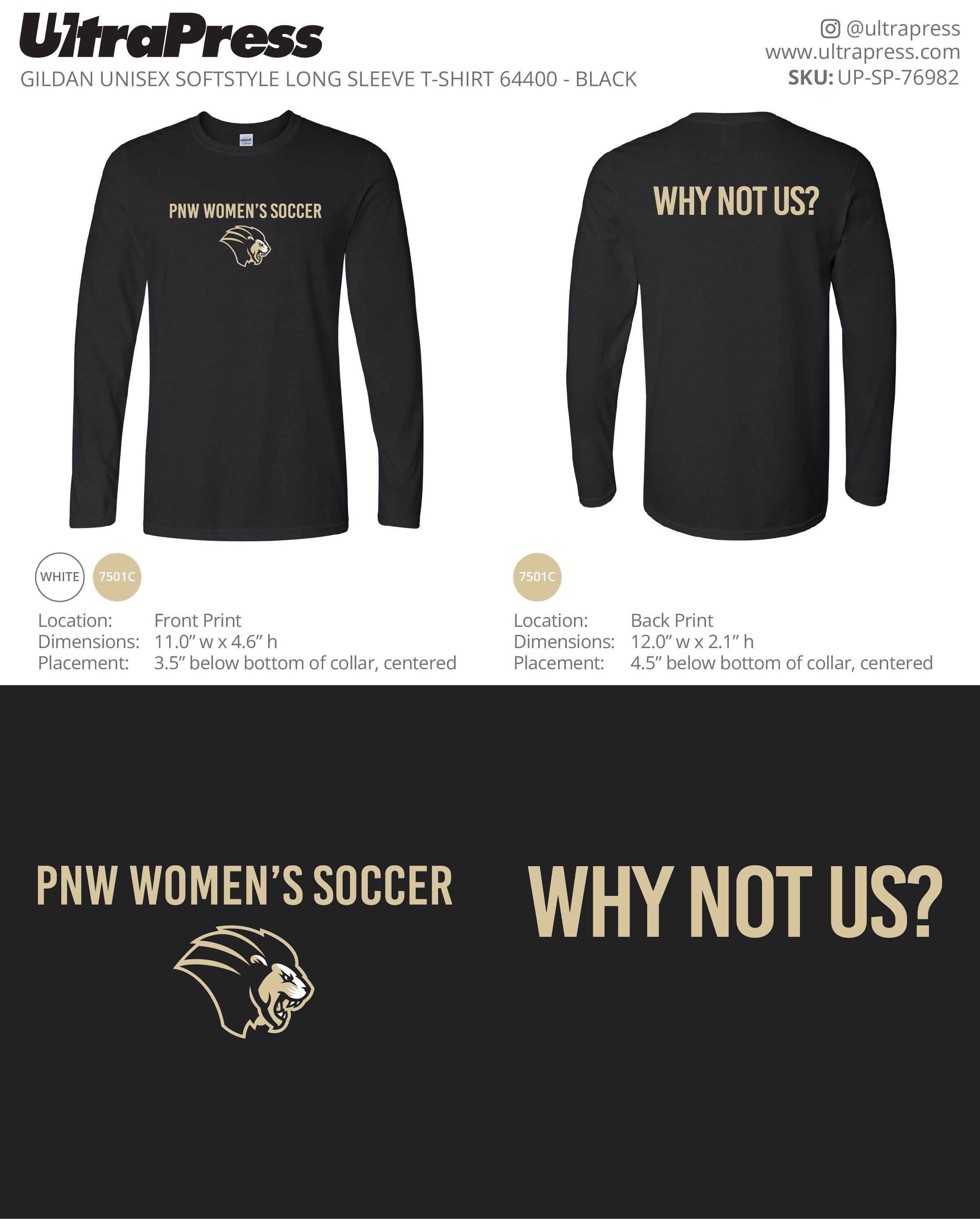 UP-SP-76982 PNW WOMEN’S SOCCER Long Sleeves - Mary Catherine Whisler 100 Min Qty (Bulk)