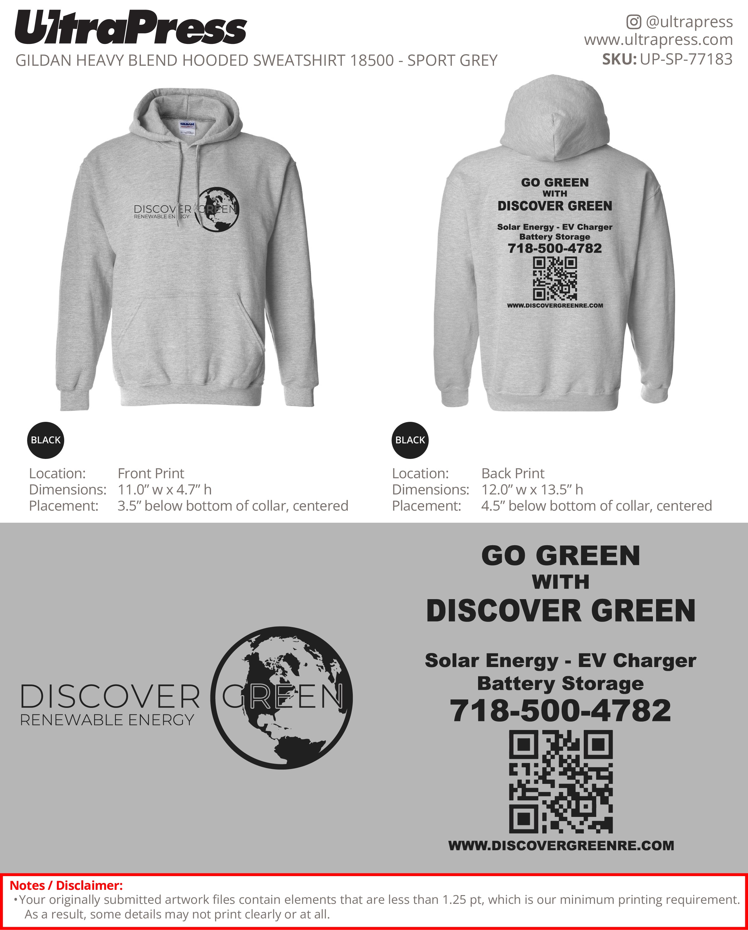 UP-SP-77183 Go Green With Discover Green Hoodies - Shane Bridgmanhen 50 Min Qty (Bulk)
