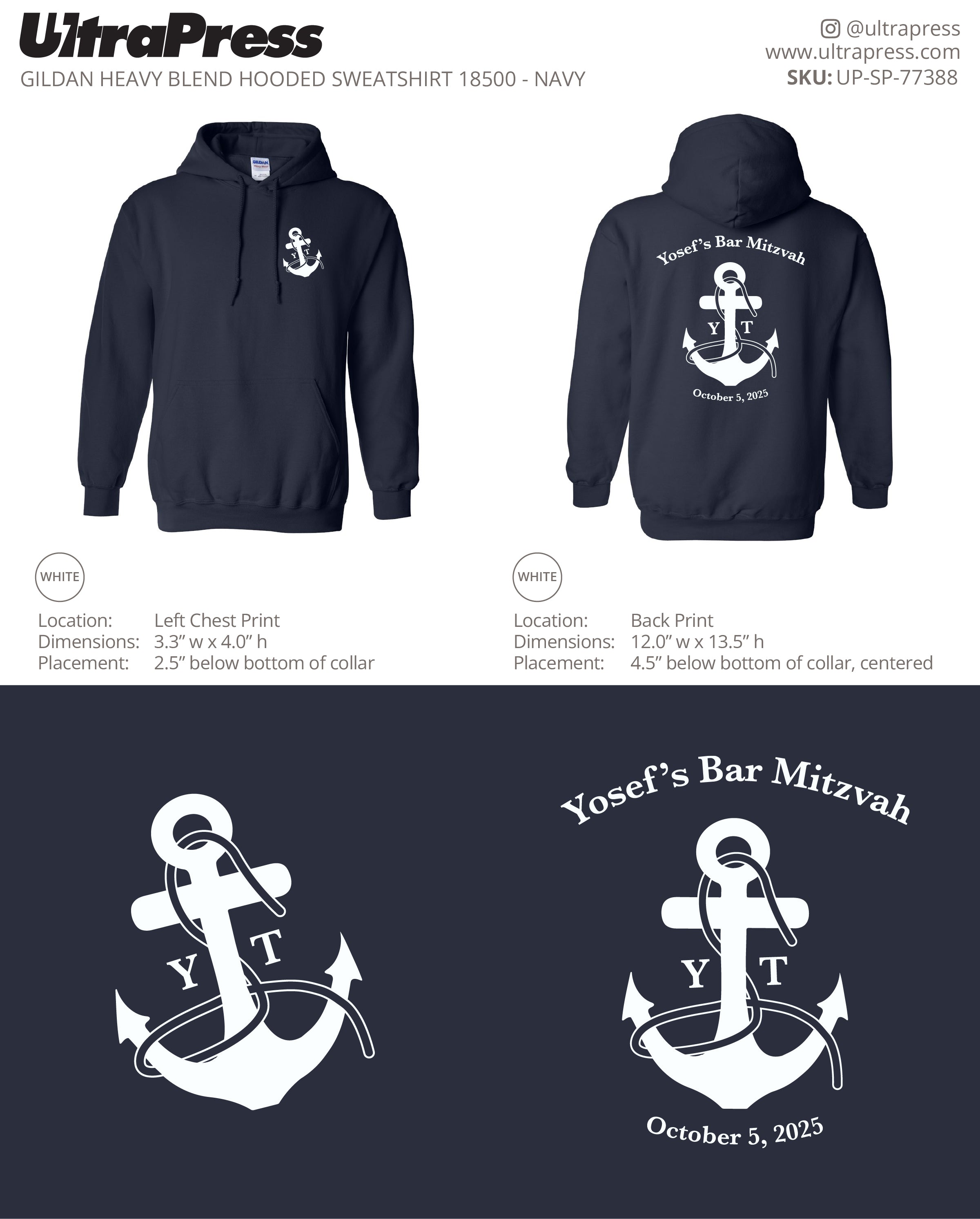 UP-SP-77388 Bar Mitzvah Hoodies - Nick Keller - 50 Min Qty Package (Bulk)