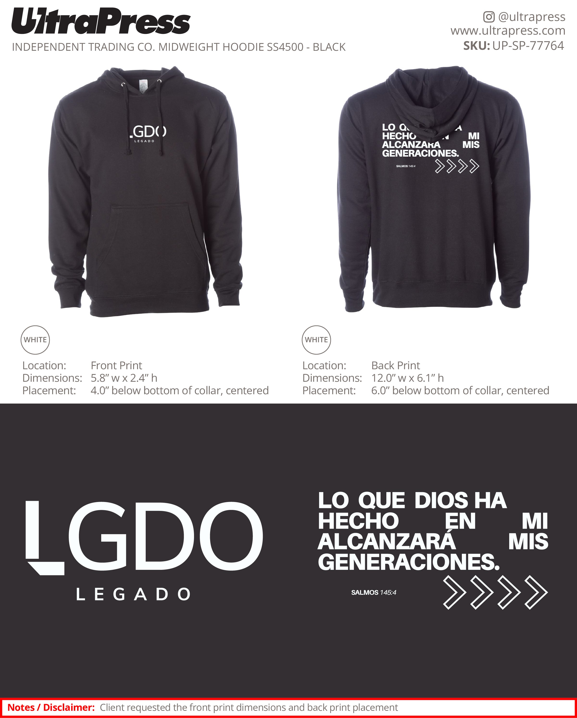 UP-SP-77764 Black LGDO Hoodies - Michelle Cruz 50 Min Qty (Bulk)