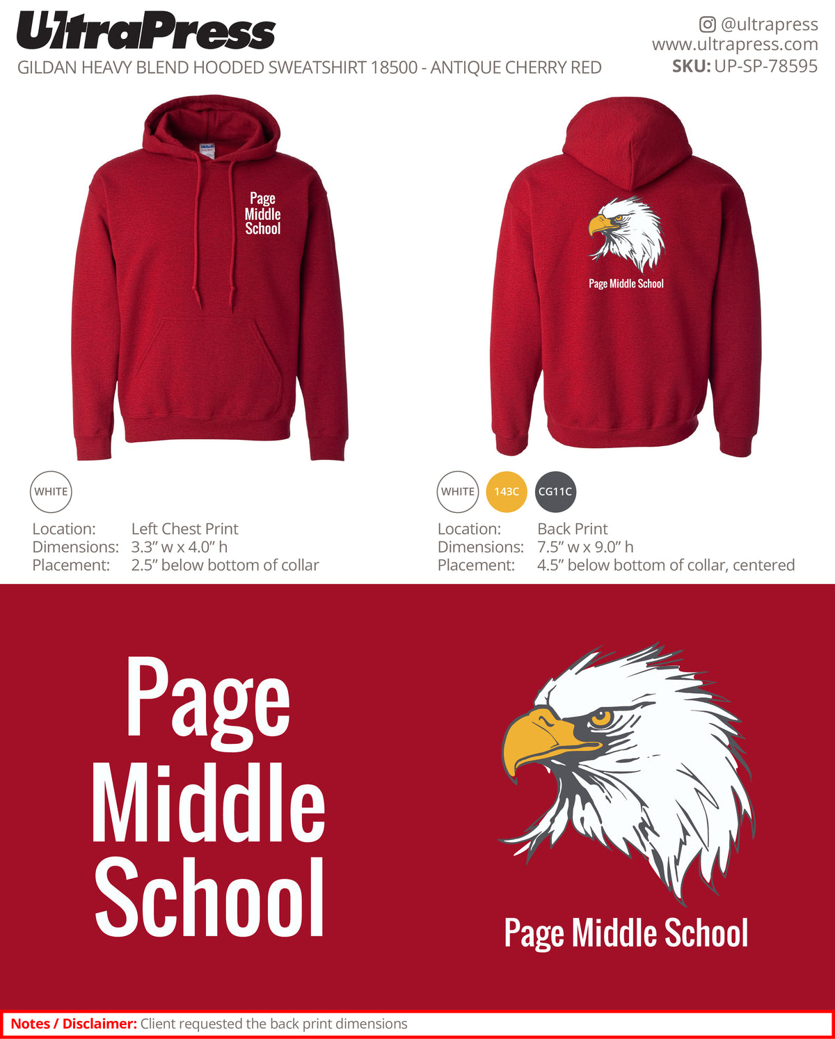 UP-SP-78595 Page Middle School Eagle Hoodie - JANET JENKINS - 50 Min Qty - Package Deal (Bulk)