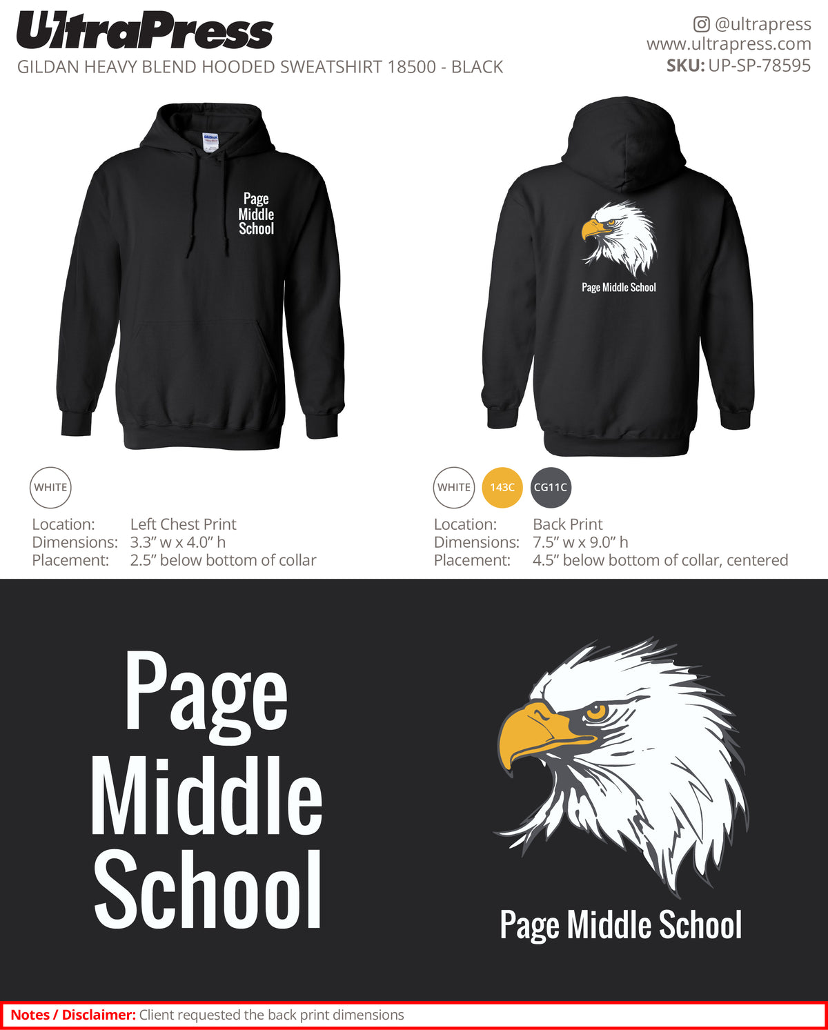 UP-SP-78595 Page Middle School Eagle Hoodie - JANET JENKINS - 50 Min Qty - Package Deal (Bulk)